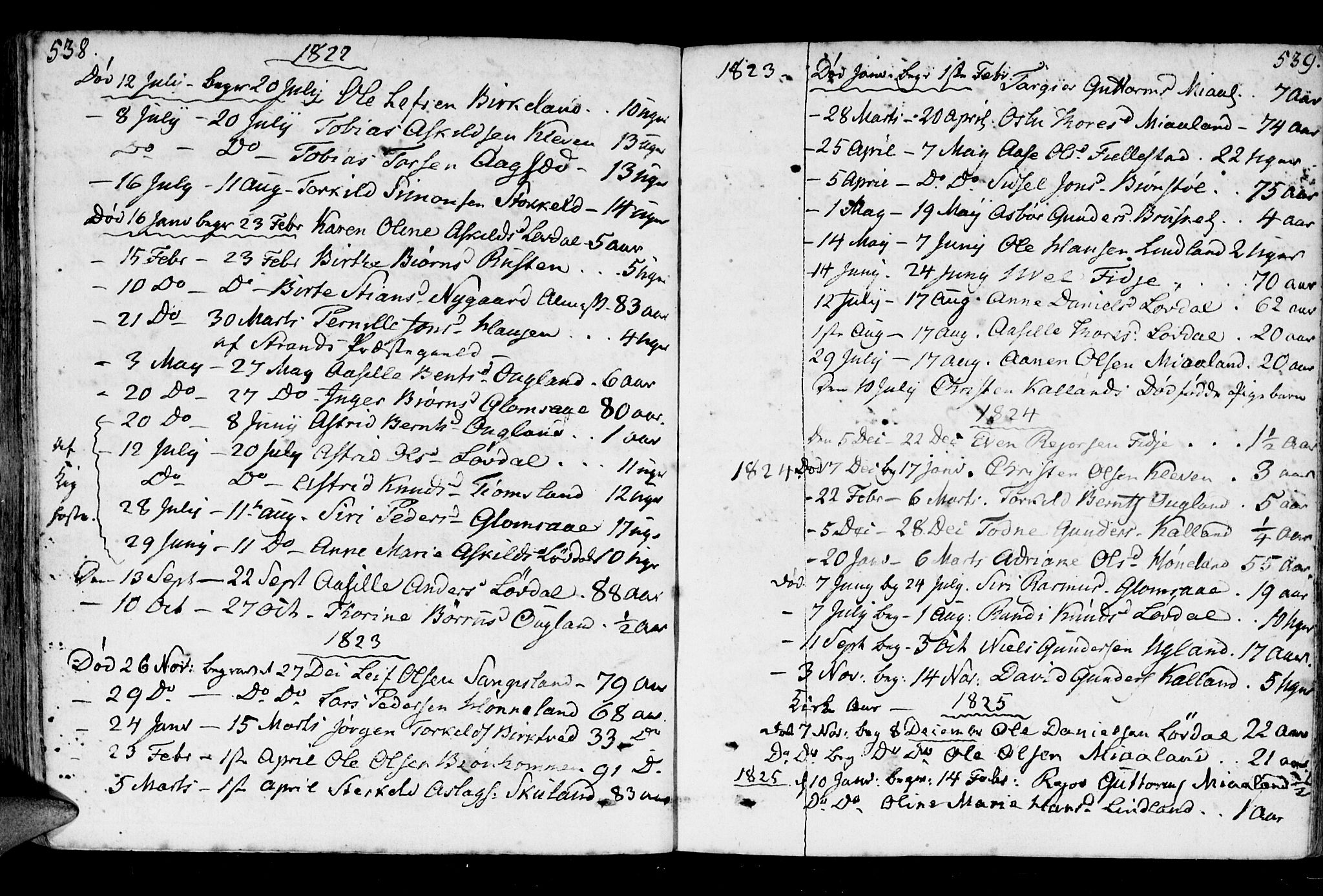 Holum sokneprestkontor, AV/SAK-1111-0022/F/Fa/Fab/L0004: Parish register (official) no. A 4, 1774-1847, p. 538-539