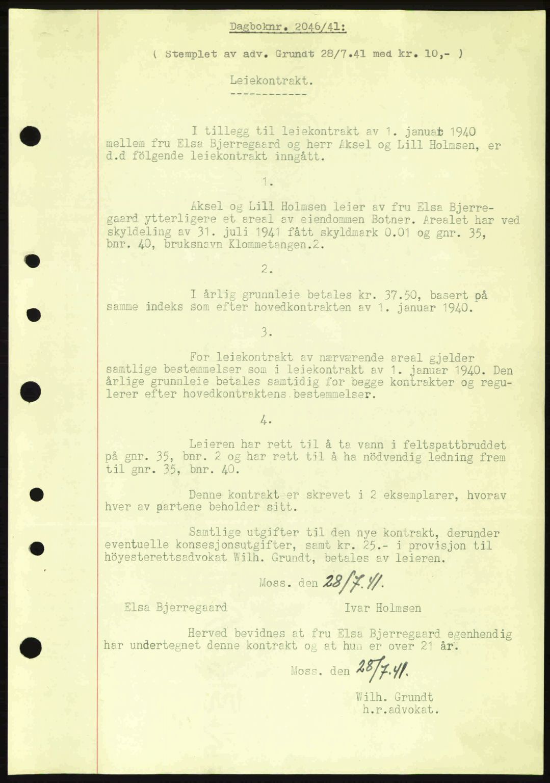 Moss sorenskriveri, SAO/A-10168: Mortgage book no. A9, 1941-1942, Diary no: : 2046/1941