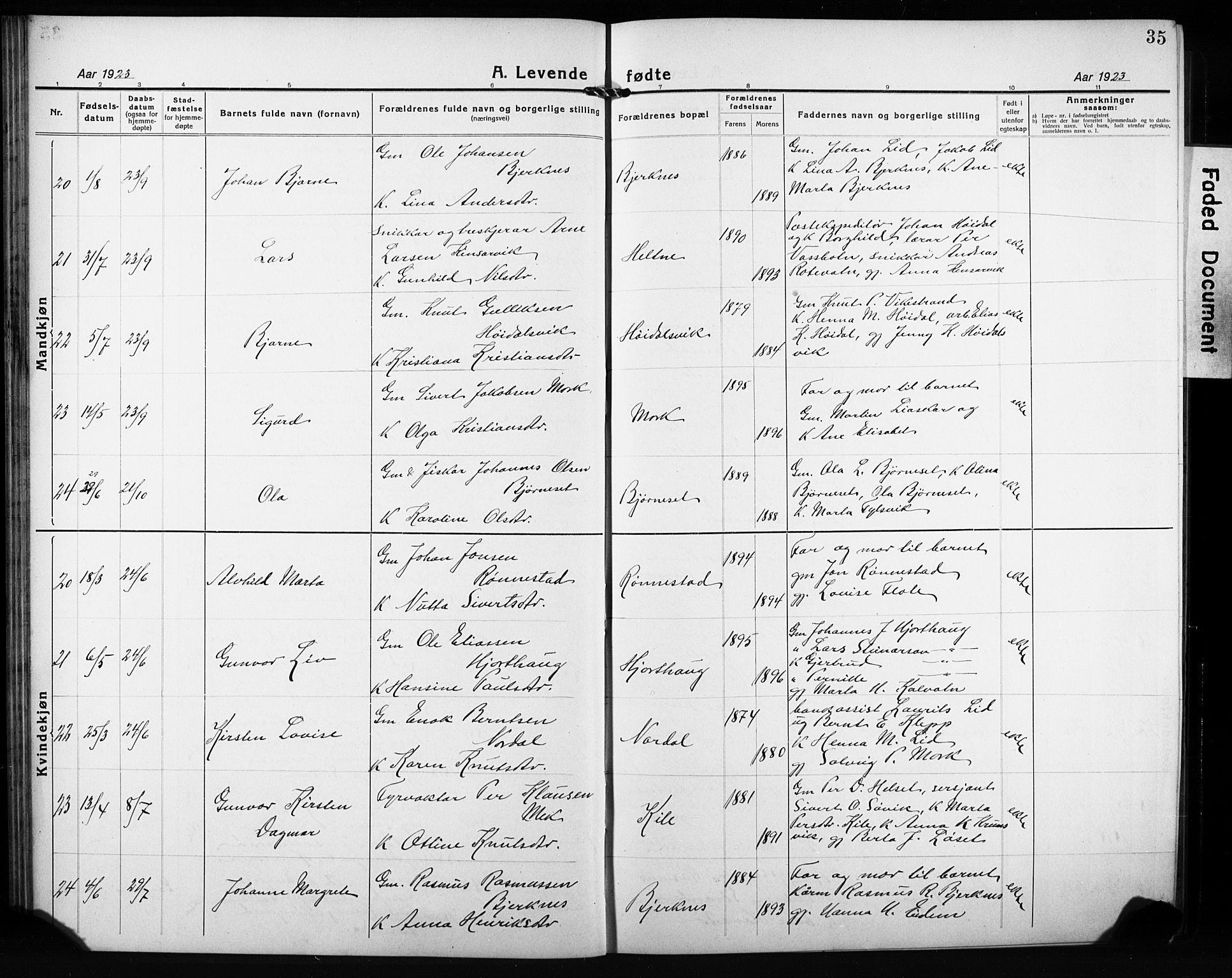 Ministerialprotokoller, klokkerbøker og fødselsregistre - Møre og Romsdal, AV/SAT-A-1454/511/L0160: Parish register (copy) no. 511C06, 1920-1932, p. 35
