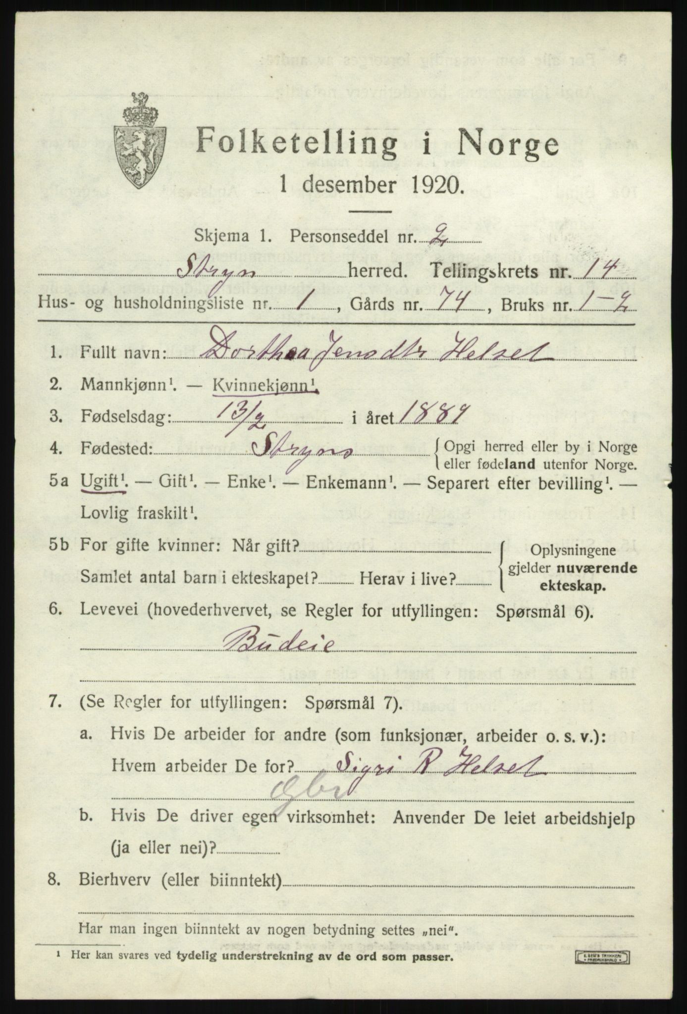 SAB, 1920 census for Stryn, 1920, p. 6150