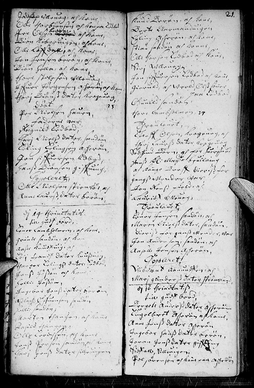 Dypvåg sokneprestkontor, AV/SAK-1111-0007/F/Fb/Fba/L0001: Parish register (copy) no. B 1, 1699-1706, p. 21