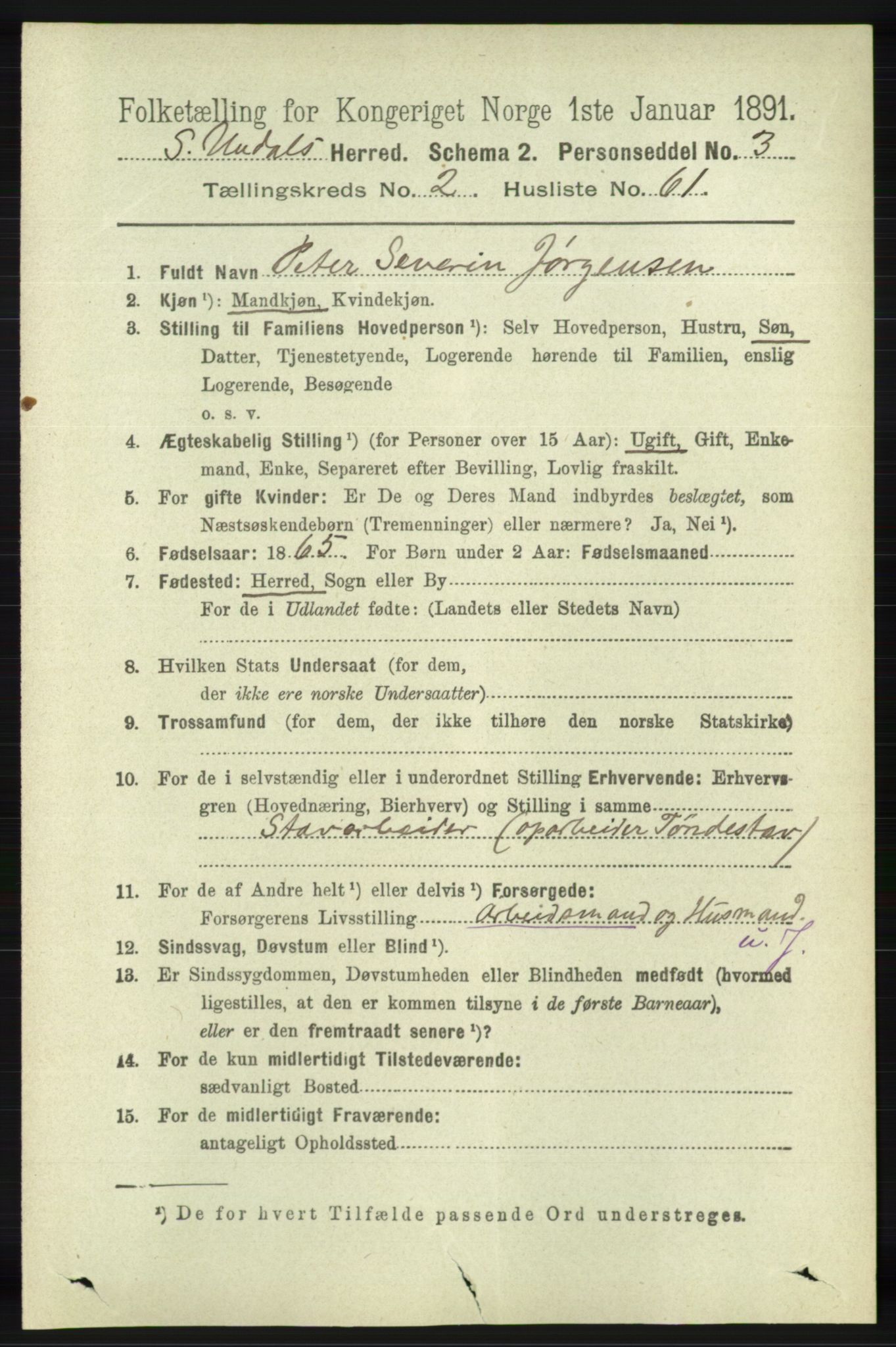 RA, 1891 census for 1029 Sør-Audnedal, 1891, p. 689