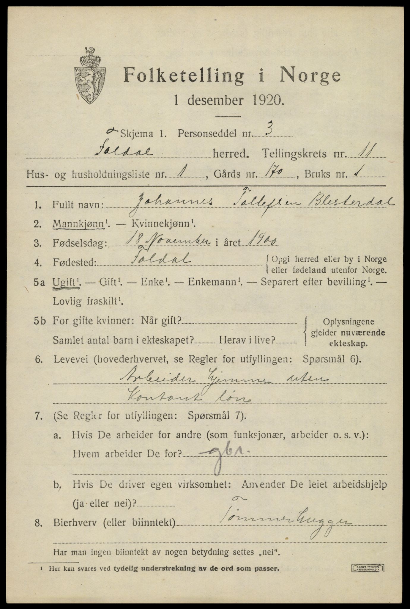 SAH, 1920 census for Folldal, 1920, p. 5235