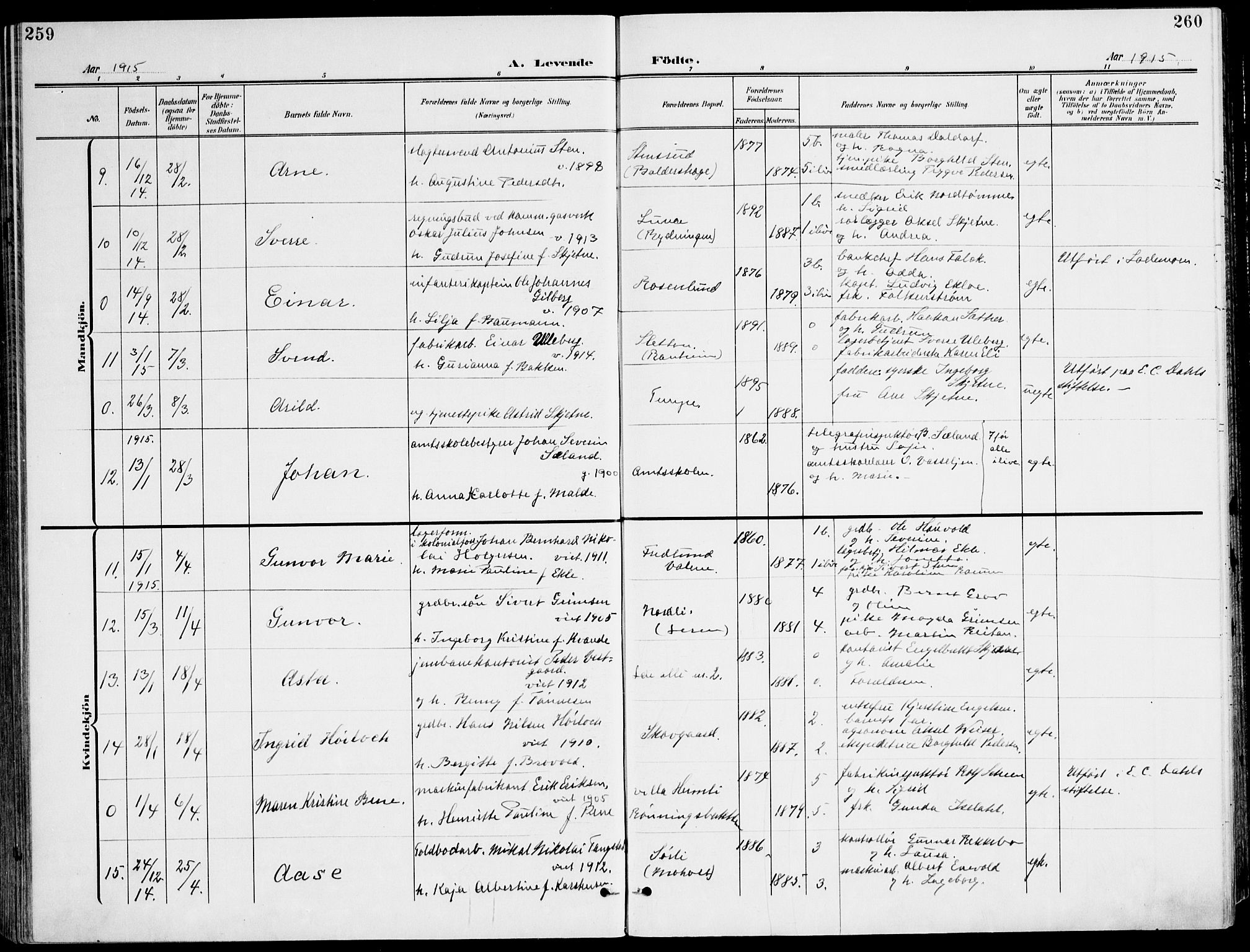 Ministerialprotokoller, klokkerbøker og fødselsregistre - Sør-Trøndelag, SAT/A-1456/607/L0320: Parish register (official) no. 607A04, 1907-1915, p. 259-260