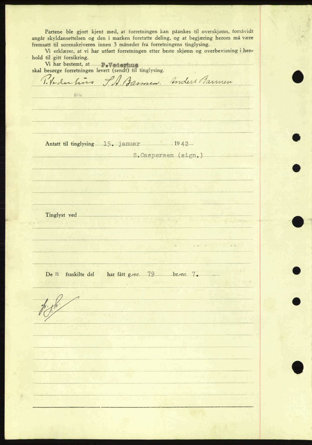 Nordfjord sorenskriveri, AV/SAB-A-2801/02/02b/02bj/L0007: Mortgage book no. A7, 1941-1943, Diary no: : 62/1942