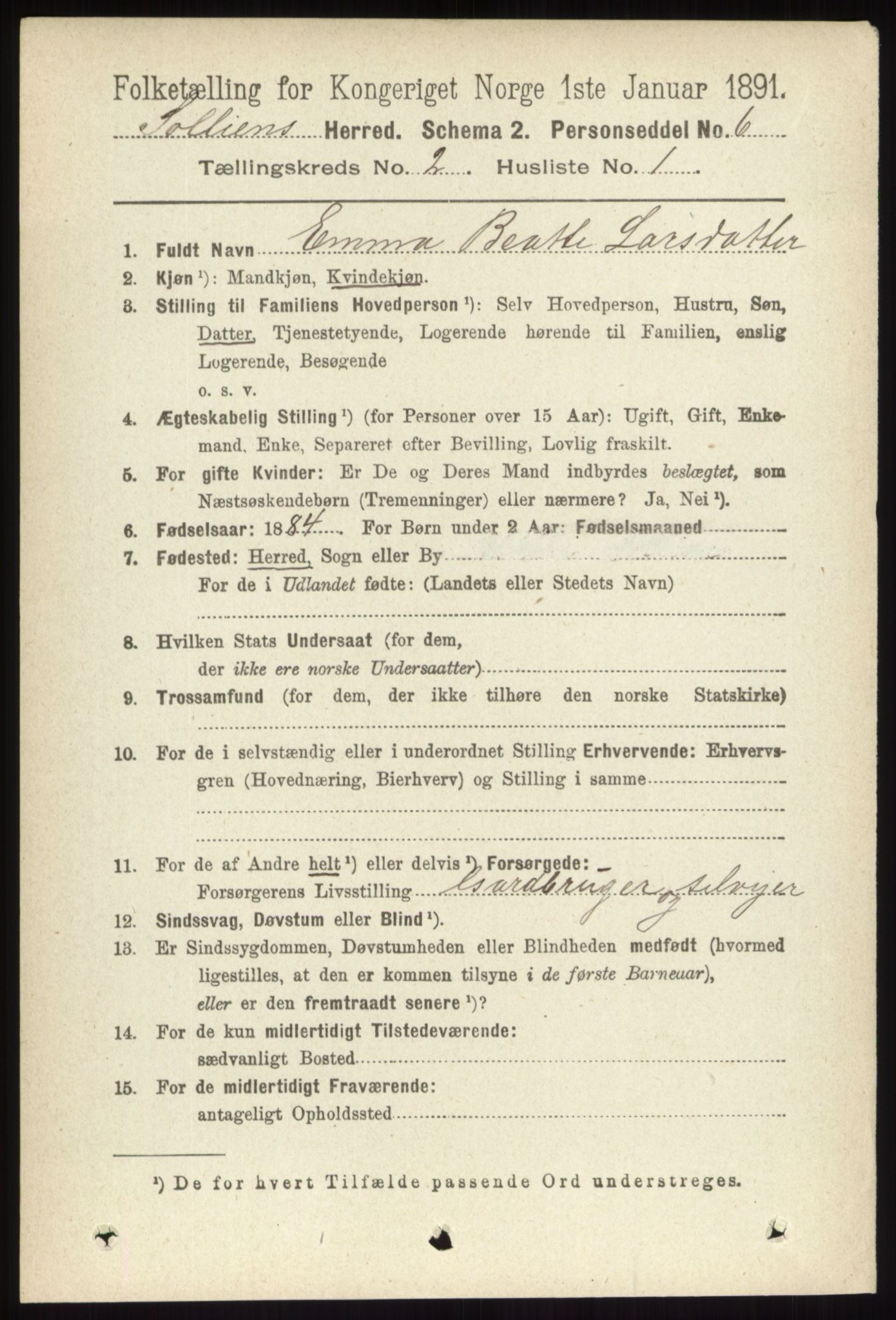 RA, 1891 census for 0431 Sollia, 1891, p. 418