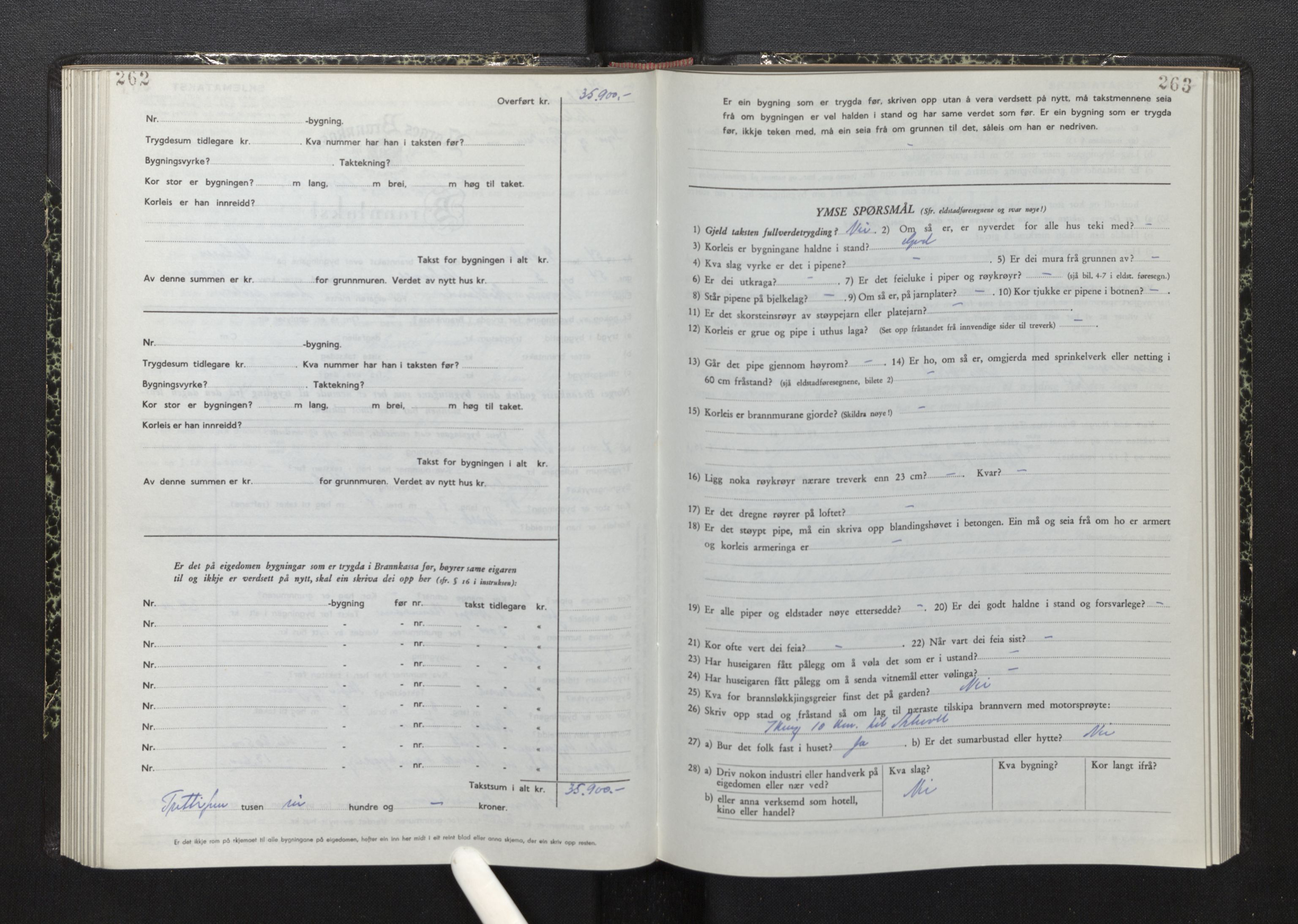 Lensmannen i Askvoll, AV/SAB-A-26301/0012/L0006: Branntakstprotokoll, skjematakst, 1950-1955, p. 262-263