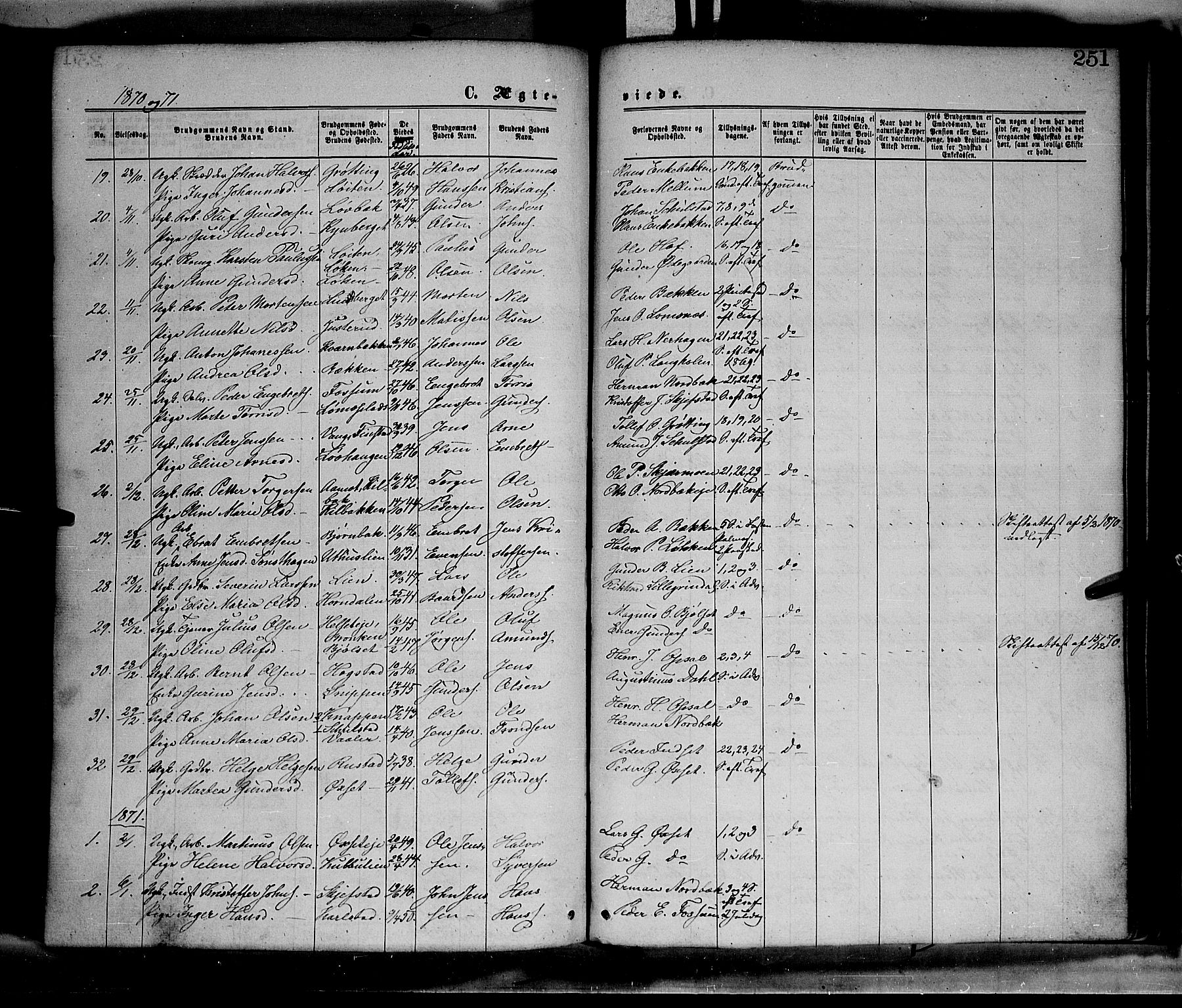 Elverum prestekontor, SAH/PREST-044/H/Ha/Haa/L0011: Parish register (official) no. 11, 1869-1879, p. 251