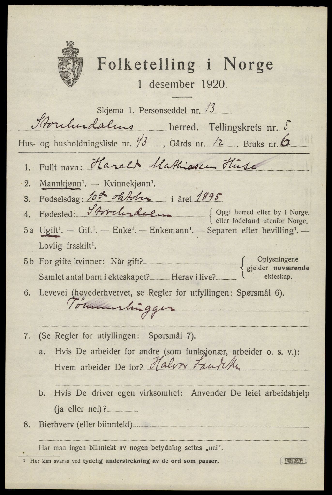 SAH, 1920 census for Stor-Elvdal, 1920, p. 4904