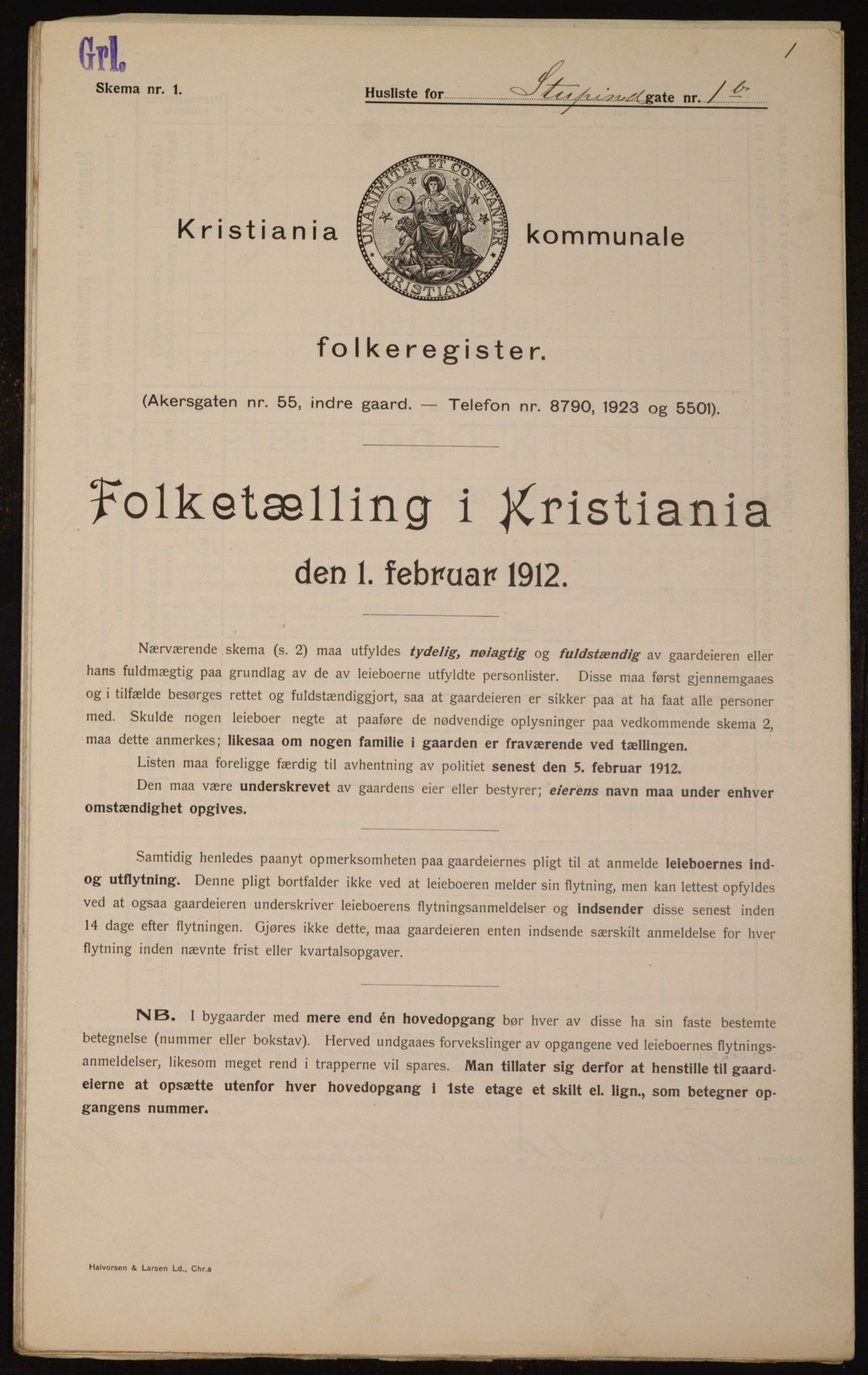 OBA, Municipal Census 1912 for Kristiania, 1912, p. 104536