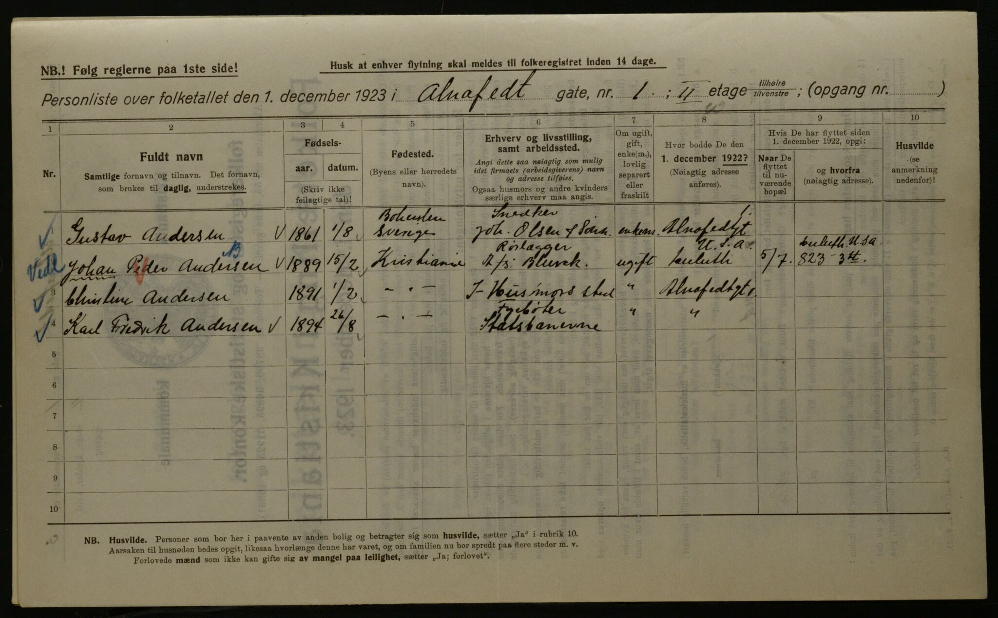 OBA, Municipal Census 1923 for Kristiania, 1923, p. 1280