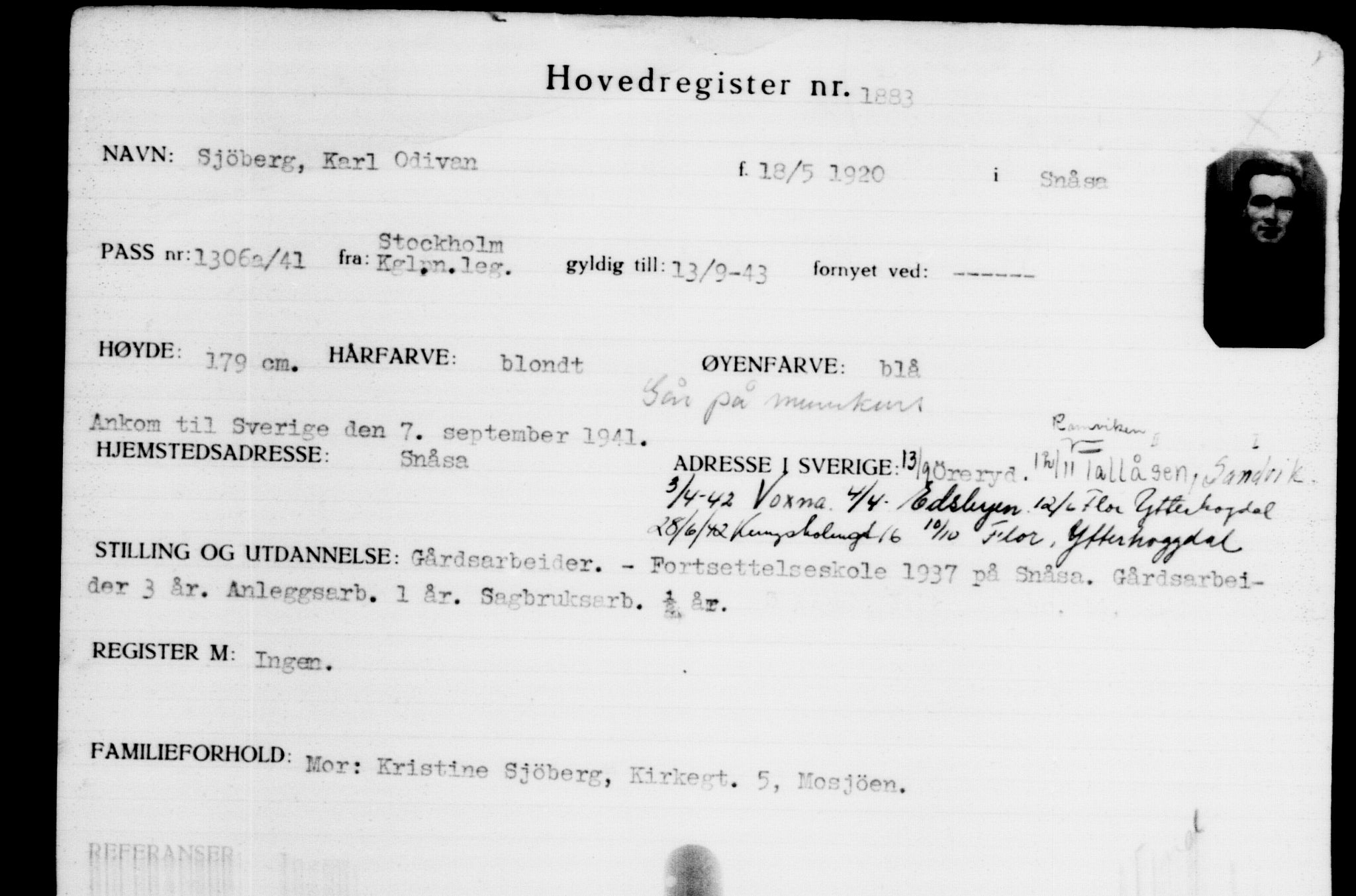 Den Kgl. Norske Legasjons Flyktningskontor, AV/RA-S-6753/V/Va/L0002: Kjesäterkartoteket.  Flyktningenr. 1001-2000, 1940-1945, p. 1258