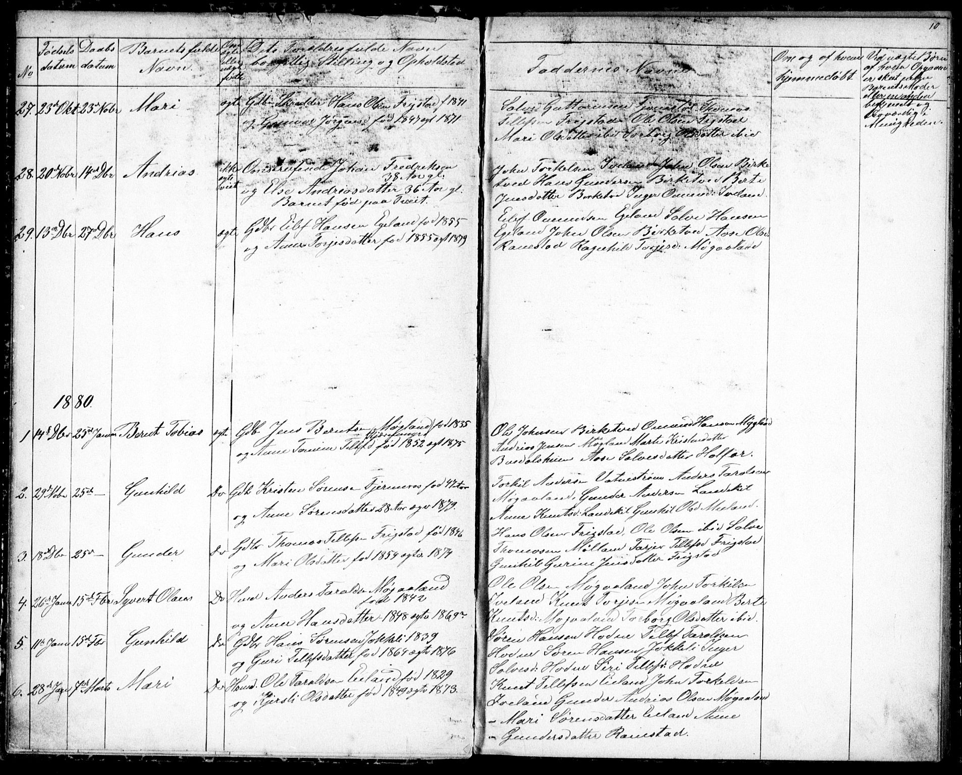 Evje sokneprestkontor, SAK/1111-0008/F/Fb/Fbc/L0003: Parish register (copy) no. B 3, 1876-1889, p. 10