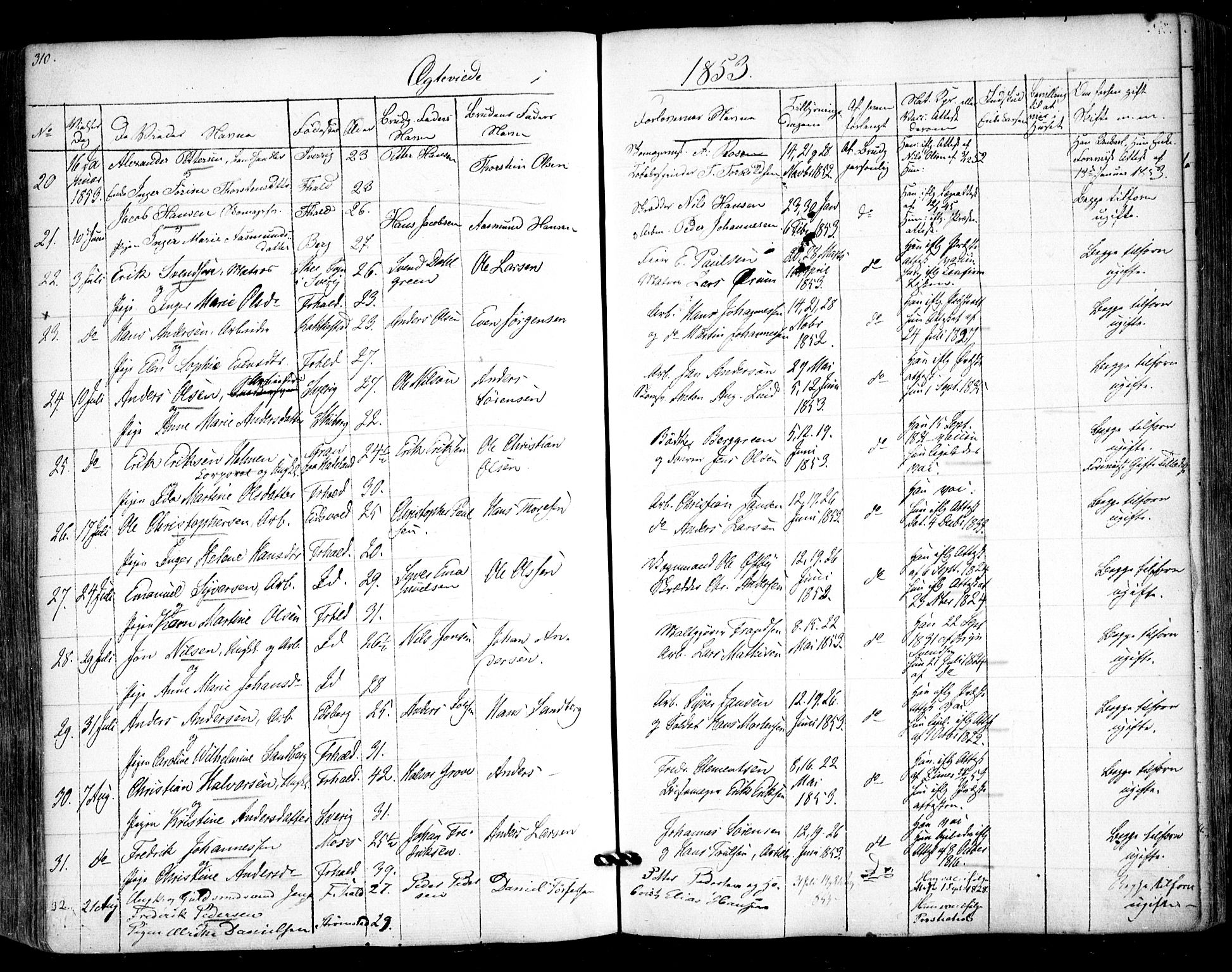 Halden prestekontor Kirkebøker, AV/SAO-A-10909/F/Fa/L0006: Parish register (official) no. I 6, 1845-1856, p. 310