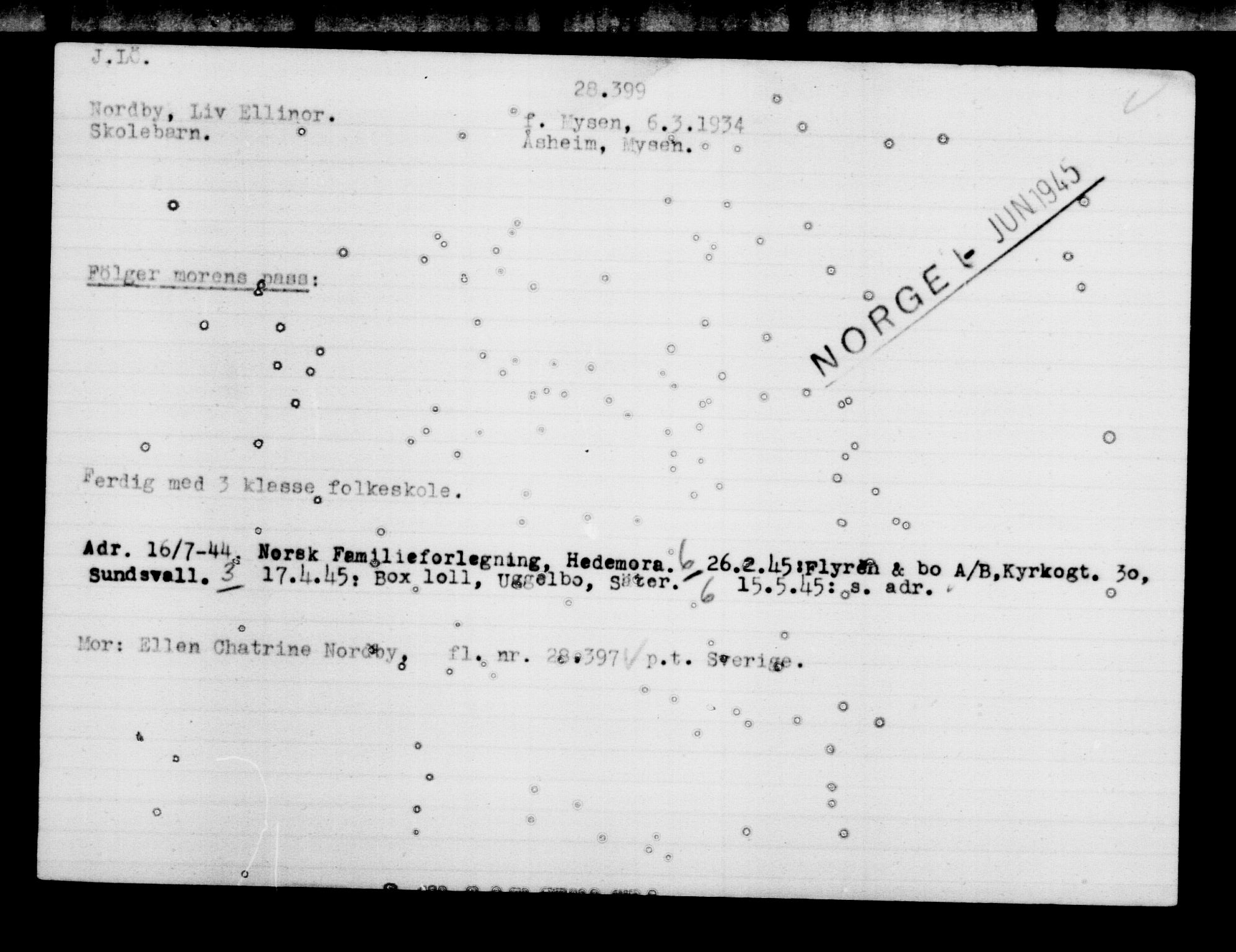 Den Kgl. Norske Legasjons Flyktningskontor, RA/S-6753/V/Va/L0012: Kjesäterkartoteket.  Flyktningenr. 28300-31566, 1940-1945, p. 108