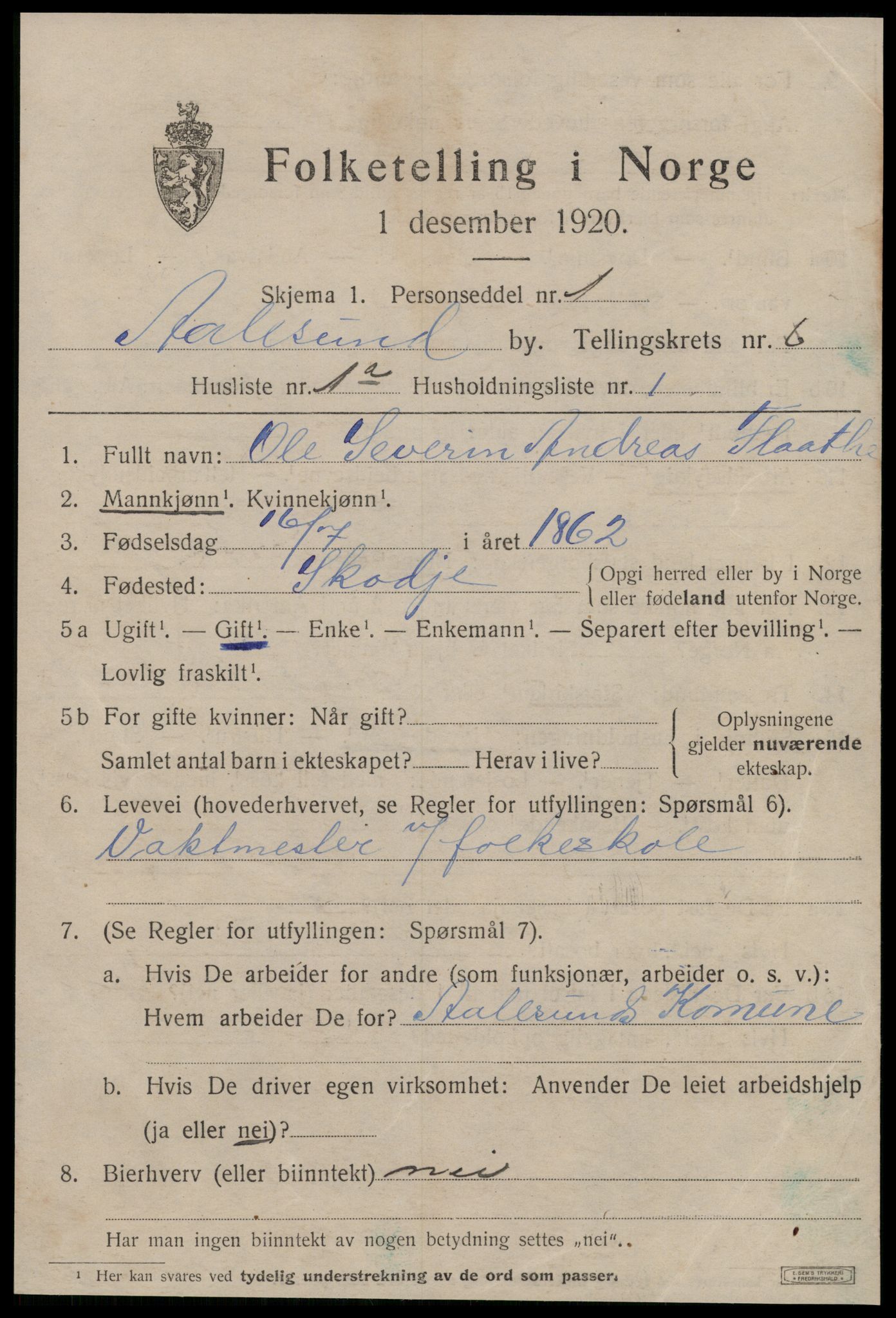 SAT, 1920 census for Ålesund, 1920, p. 17630