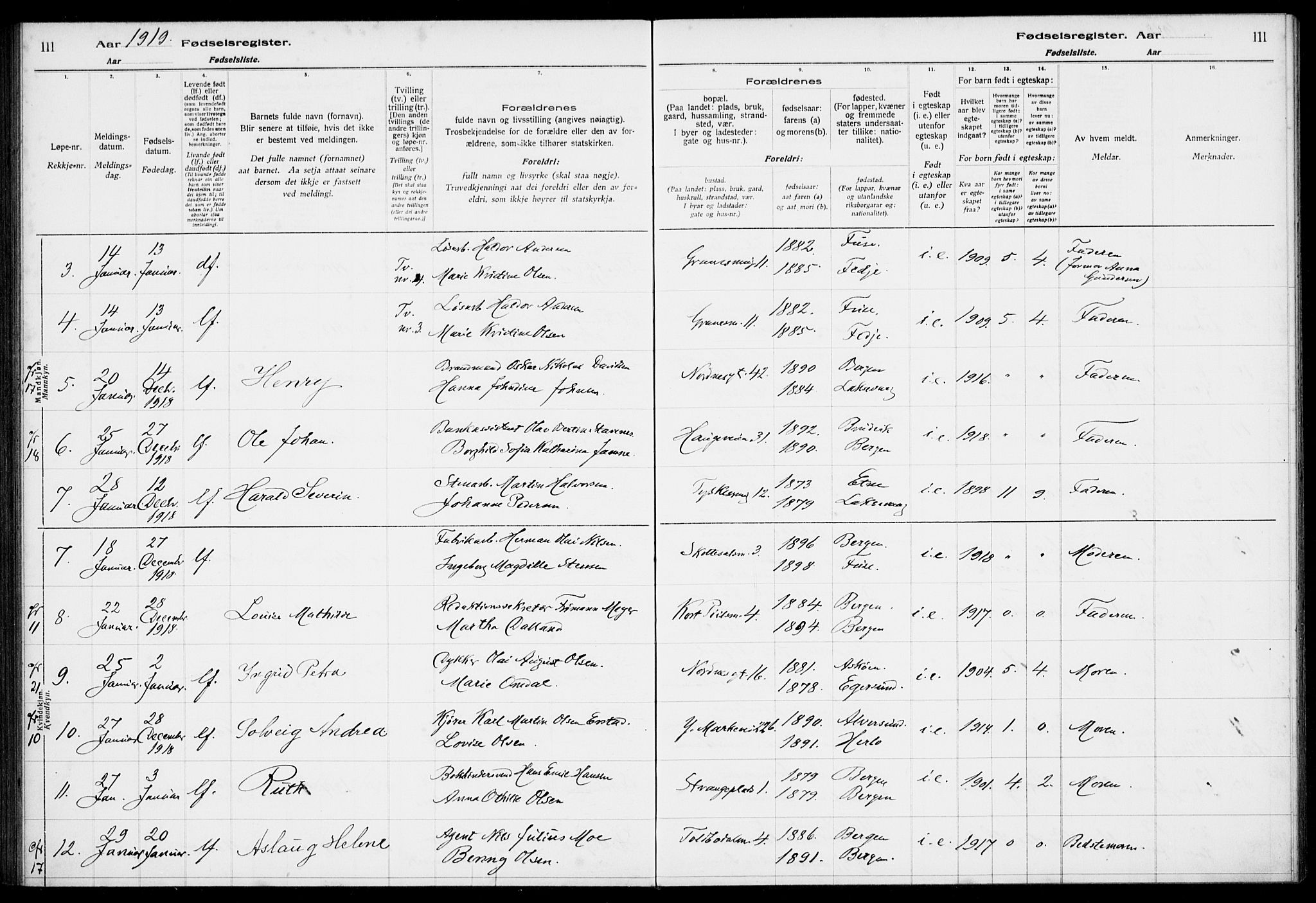 Nykirken Sokneprestembete, AV/SAB-A-77101/I/Id/L00A1: Birth register no. A 1, 1916-1922, p. 111