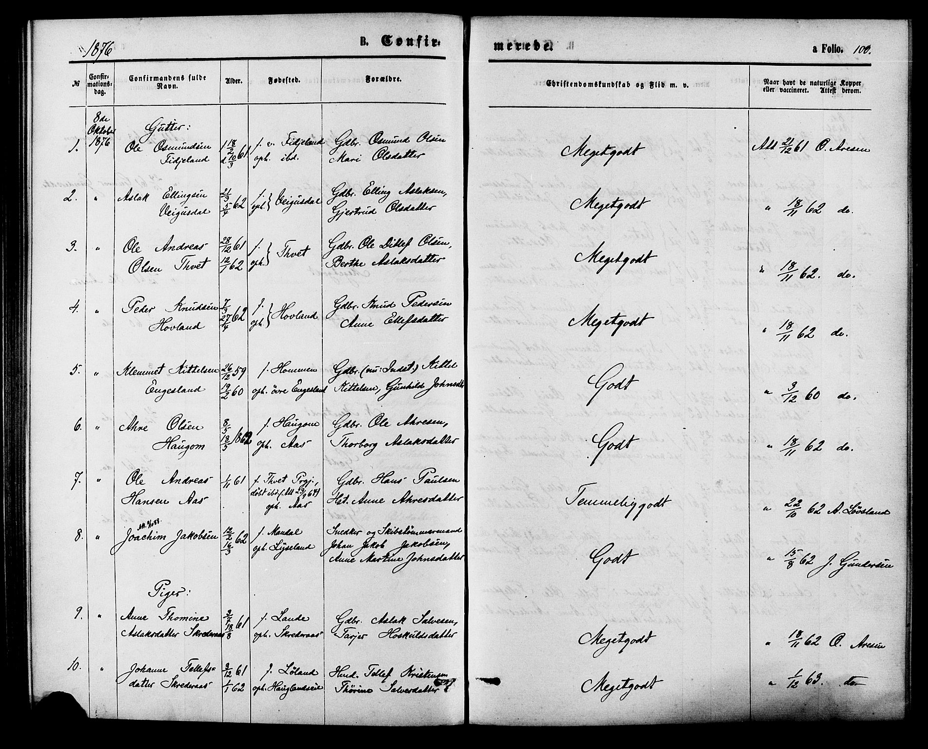 Herefoss sokneprestkontor, SAK/1111-0019/F/Fa/Fab/L0003: Parish register (official) no. A 3, 1875-1886, p. 100