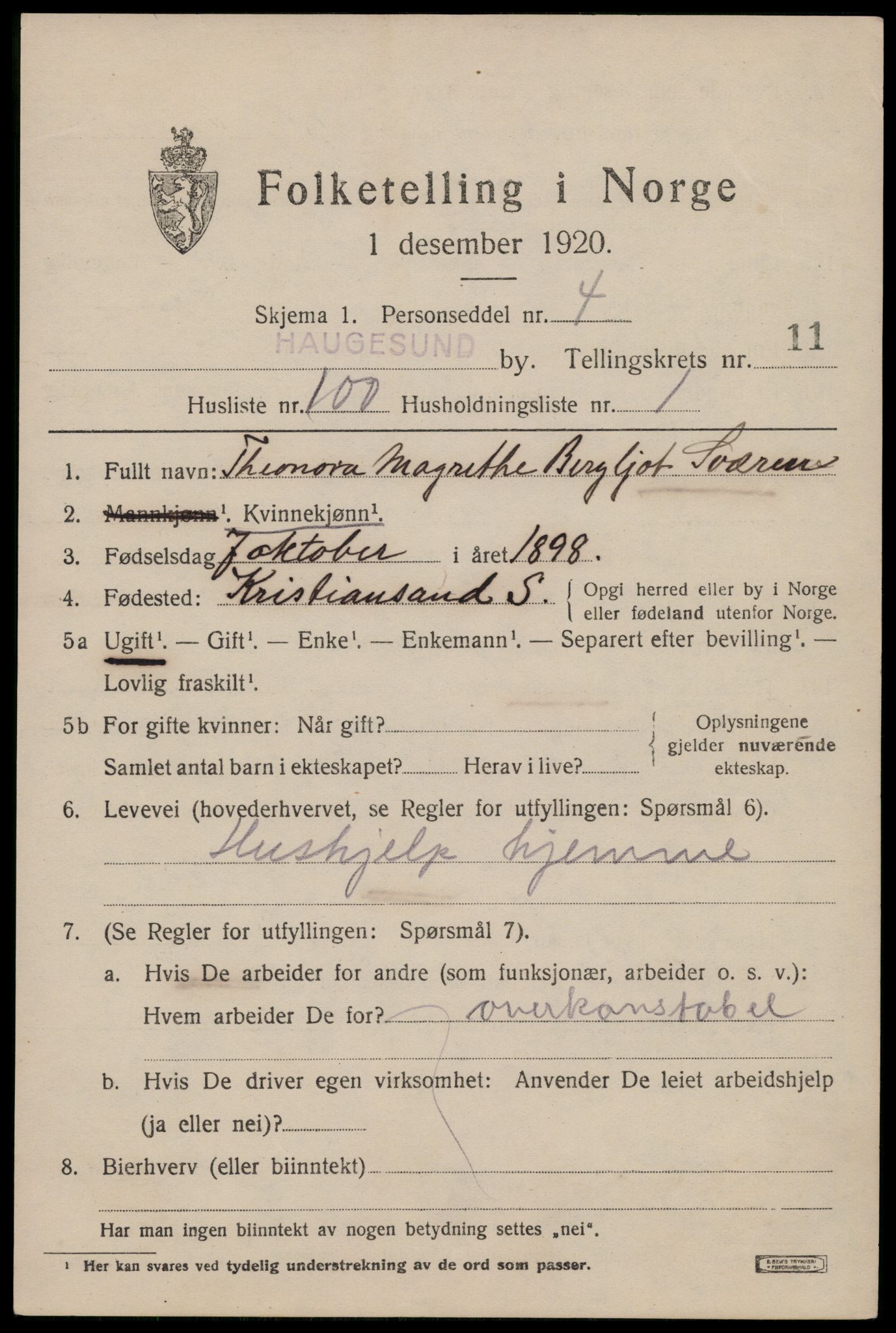 SAST, 1920 census for Haugesund, 1920, p. 37971