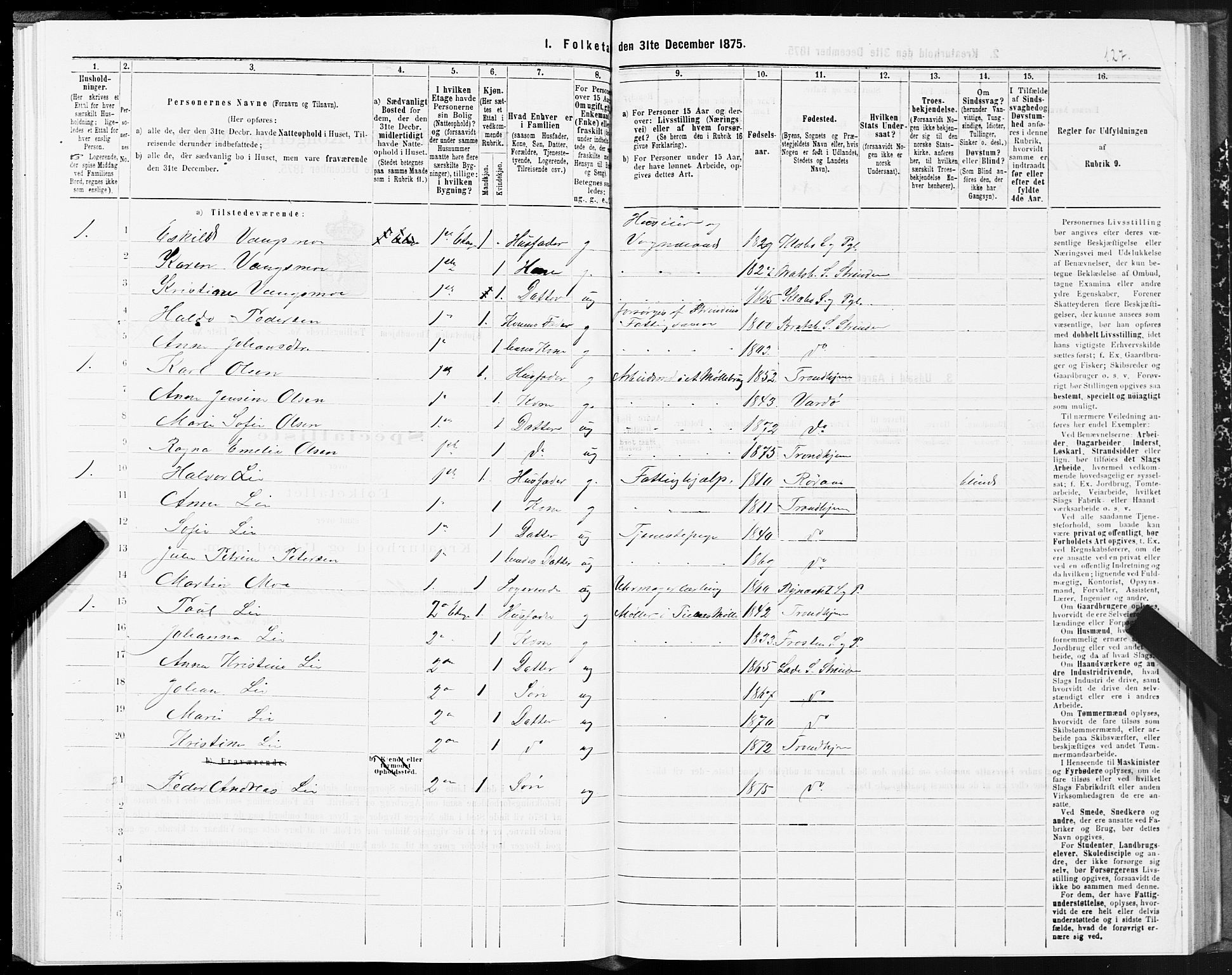 SAT, 1875 census for 1601 Trondheim, 1875, p. 8127