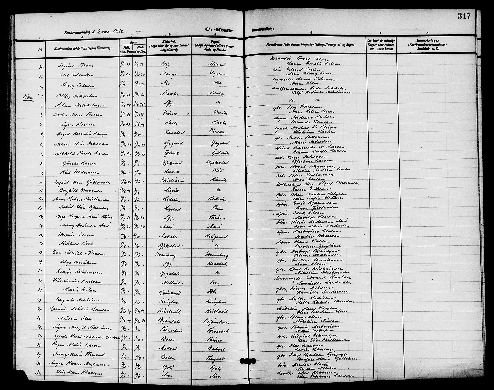 Sandar kirkebøker, AV/SAKO-A-243/G/Ga/L0002: Parish register (copy) no. 2, 1900-1915, p. 317