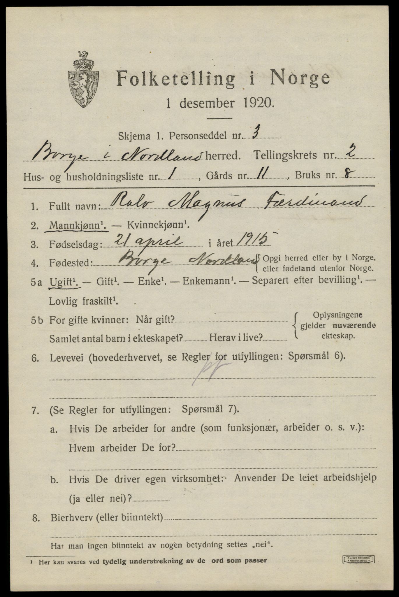 SAT, 1920 census for Borge, 1920, p. 2223