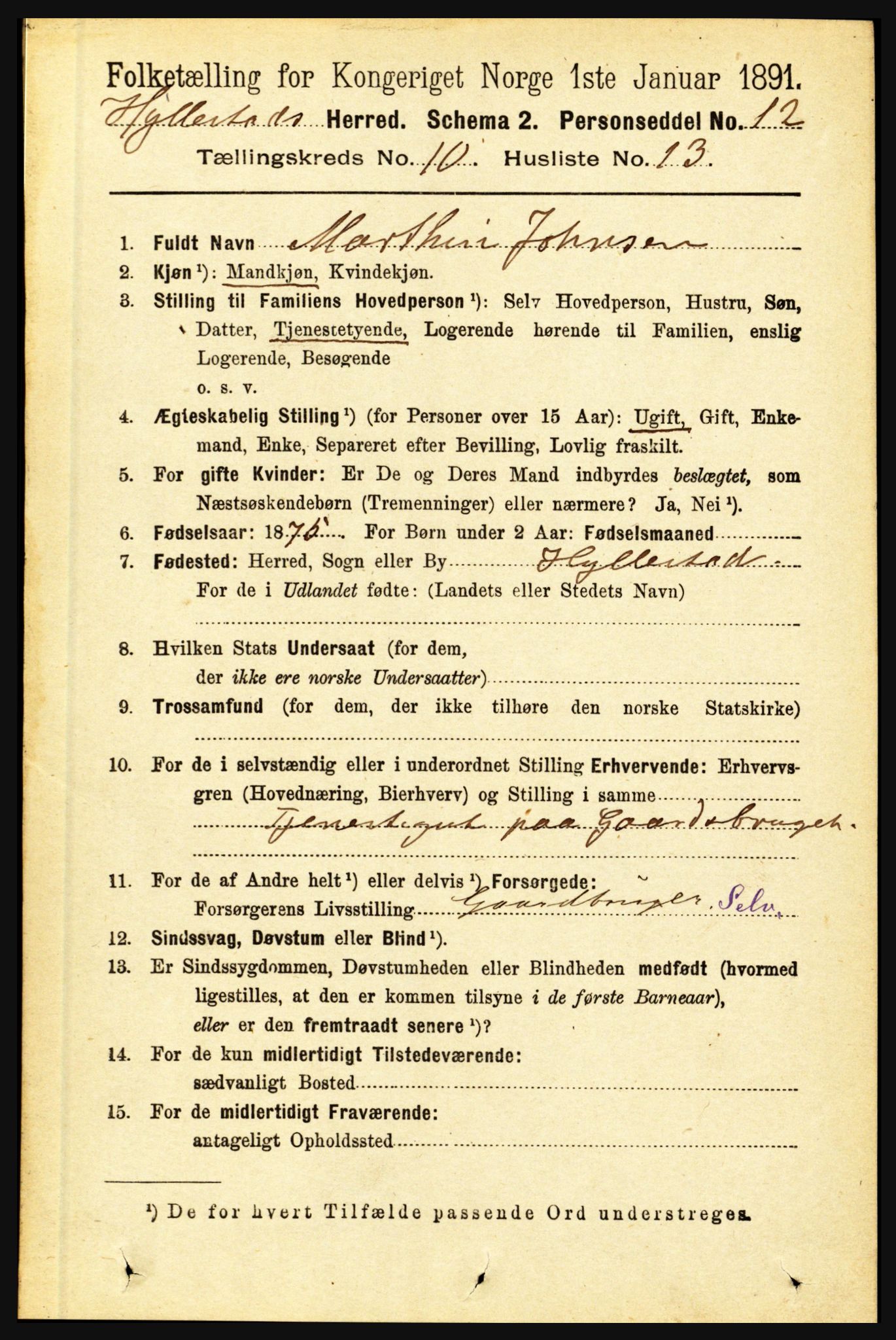 RA, 1891 census for 1413 Hyllestad, 1891, p. 1768