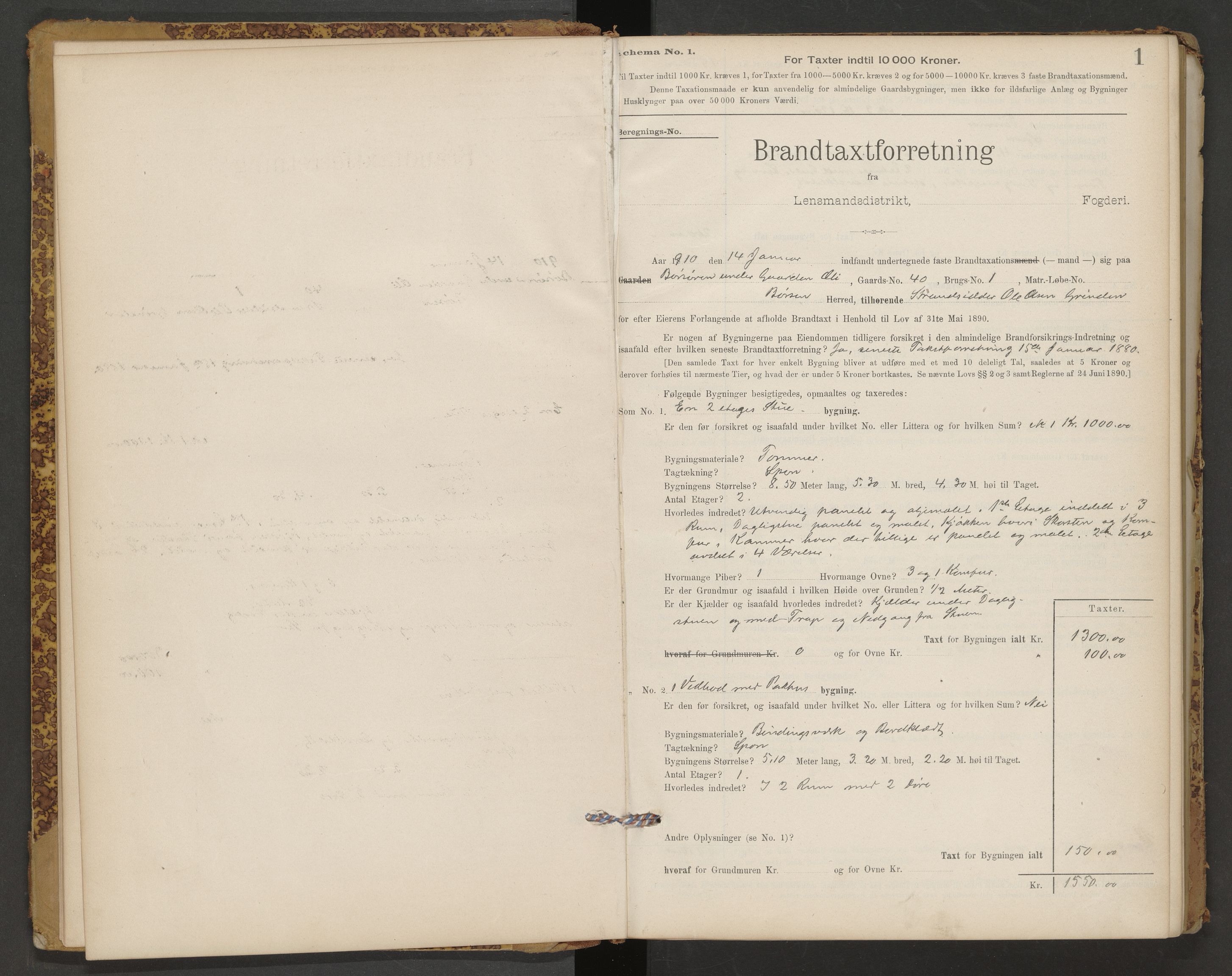 Norges Brannkasse Børsa og Skaun, AV/SAT-A-5537/Fb/L0001: Branntakstprotokoll, 1910-1942