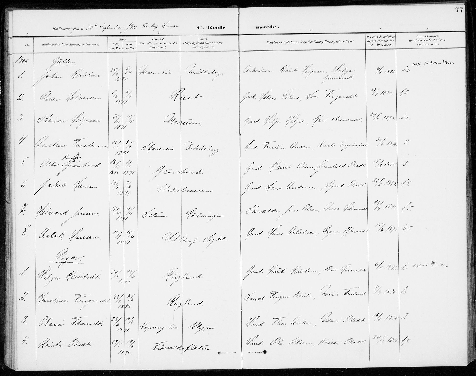 Sigdal kirkebøker, SAKO/A-245/F/Fc/L0002: Parish register (official) no. III 2, 1894-1911, p. 77