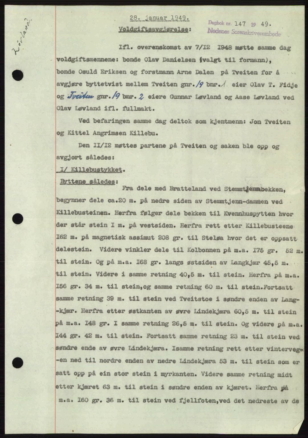 Nedenes sorenskriveri, SAK/1221-0006/G/Gb/Gba/L0060: Mortgage book no. A12, 1948-1949, Diary no: : 147/1949