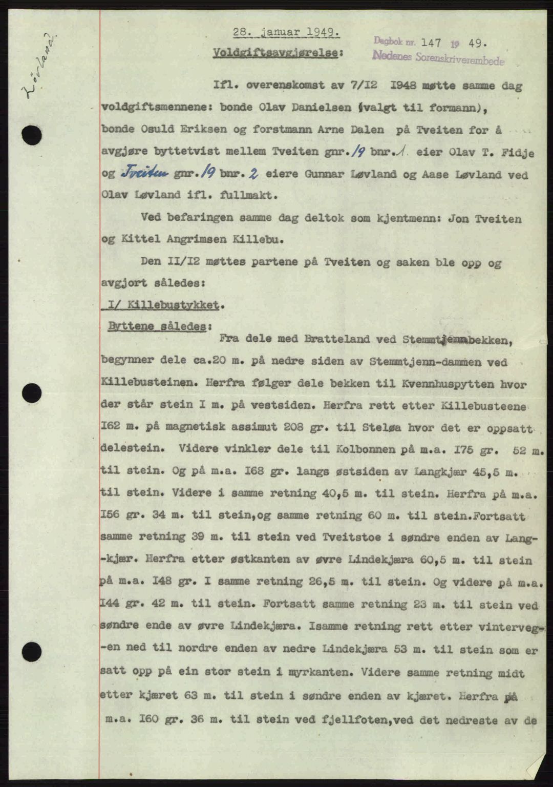 Nedenes sorenskriveri, AV/SAK-1221-0006/G/Gb/Gba/L0060: Mortgage book no. A12, 1948-1949, Diary no: : 147/1949
