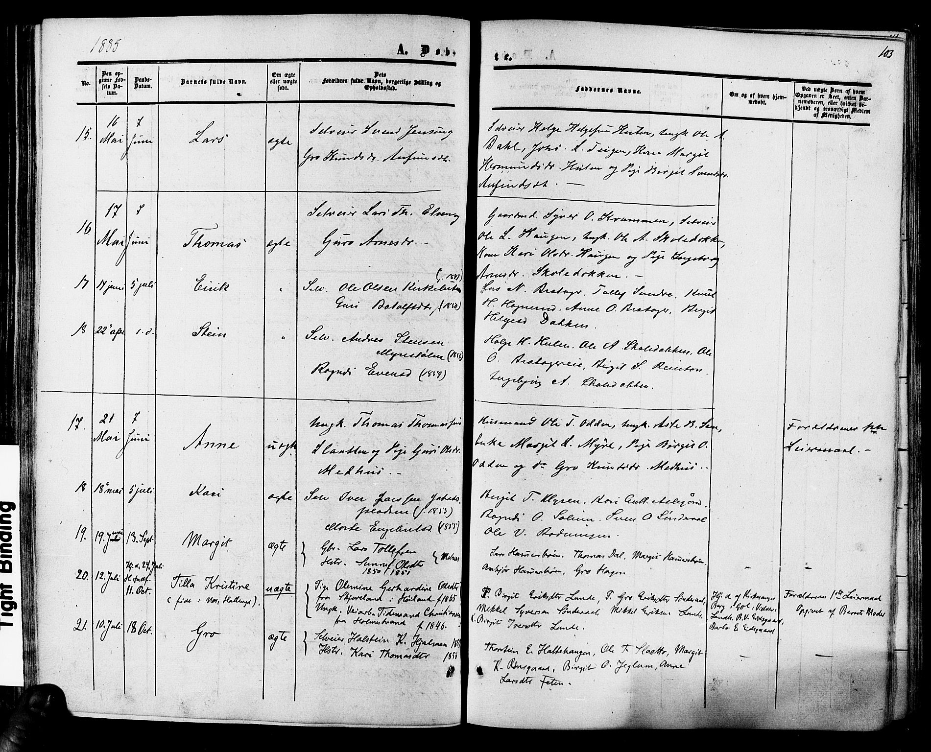 Hol kirkebøker, AV/SAKO-A-227/F/Fa/L0002: Parish register (official) no. I 2, 1870-1886, p. 103