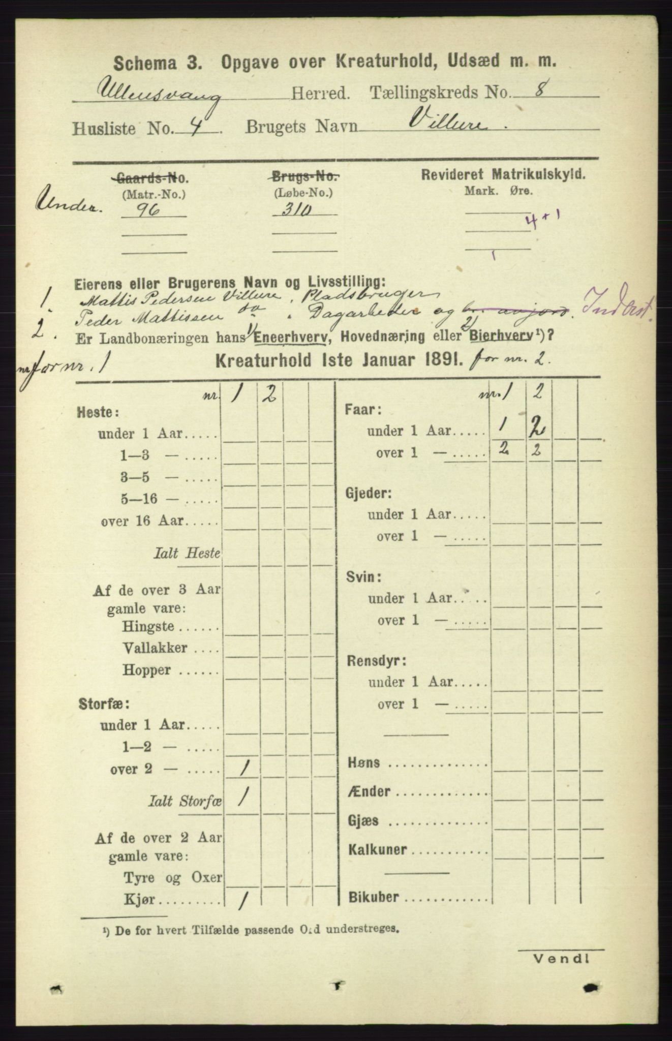 RA, 1891 census for 1230 Ullensvang, 1891, p. 7438