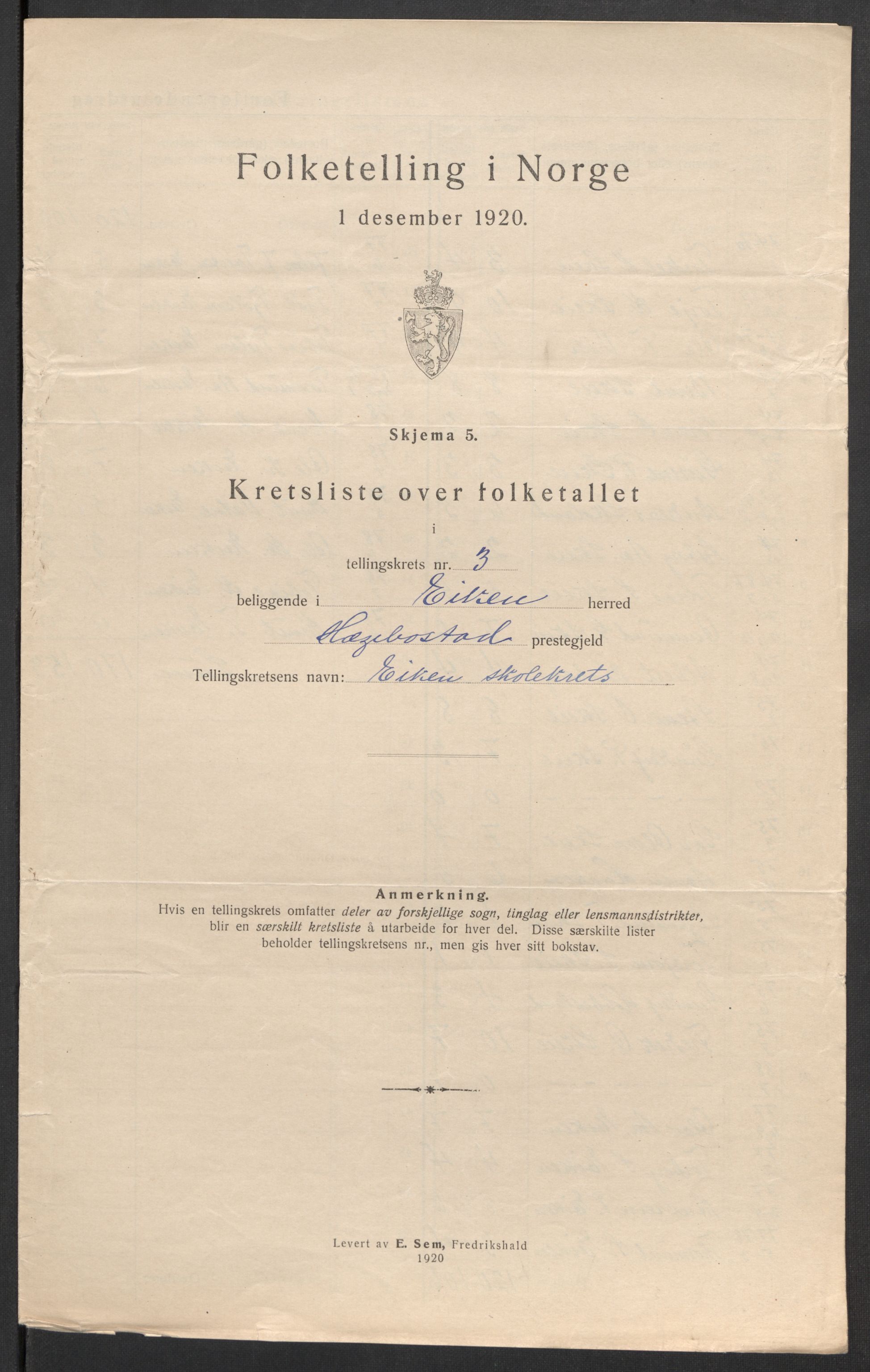 SAK, 1920 census for Eiken, 1920, p. 15