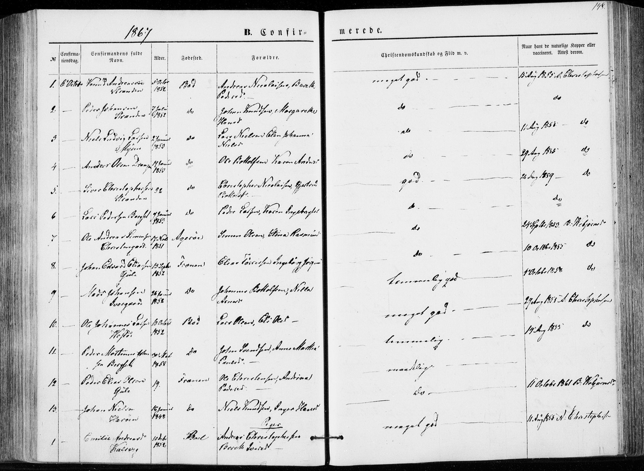 Ministerialprotokoller, klokkerbøker og fødselsregistre - Møre og Romsdal, AV/SAT-A-1454/566/L0767: Parish register (official) no. 566A06, 1852-1868, p. 148