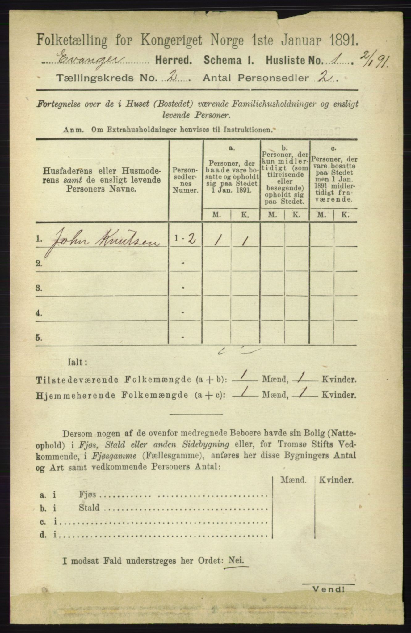 RA, 1891 census for 1237 Evanger, 1891, p. 255