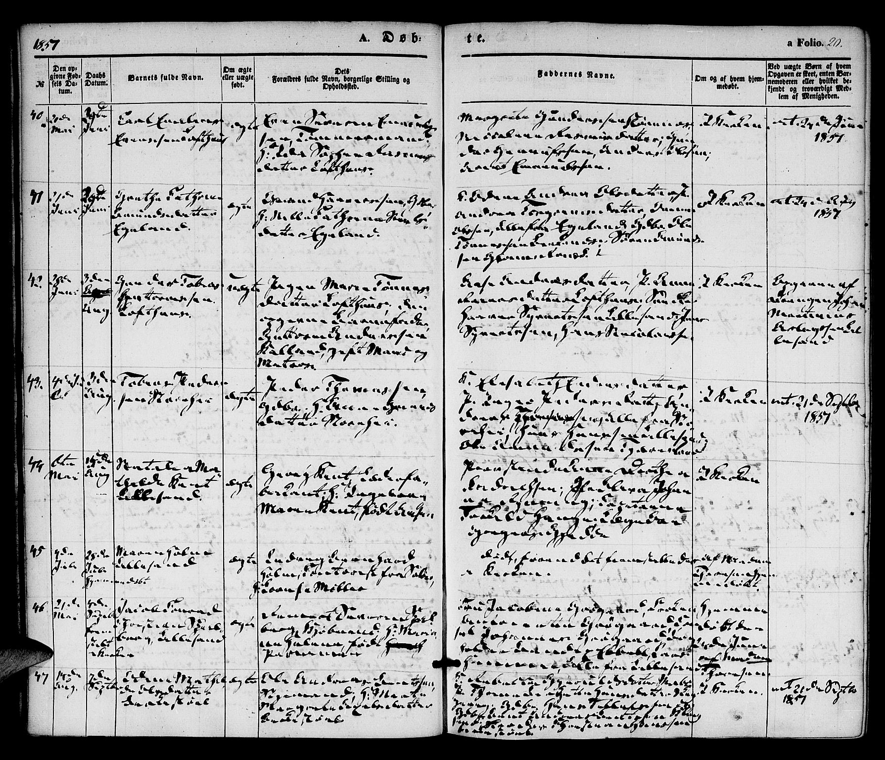 Vestre Moland sokneprestkontor, AV/SAK-1111-0046/F/Fa/Fab/L0006: Parish register (official) no. A 6, 1850-1858, p. 20