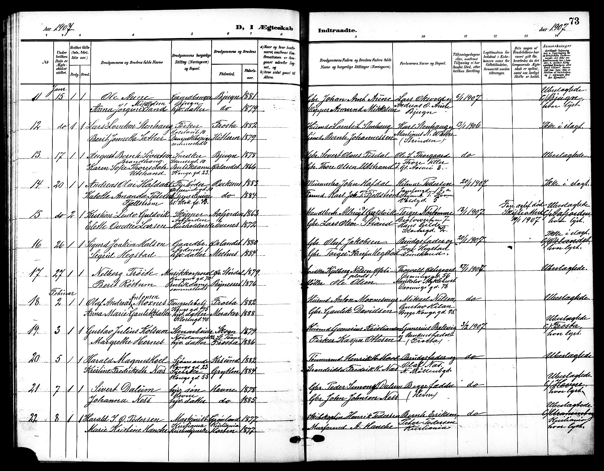 Ministerialprotokoller, klokkerbøker og fødselsregistre - Sør-Trøndelag, SAT/A-1456/601/L0095: Parish register (copy) no. 601C13, 1902-1911, p. 73