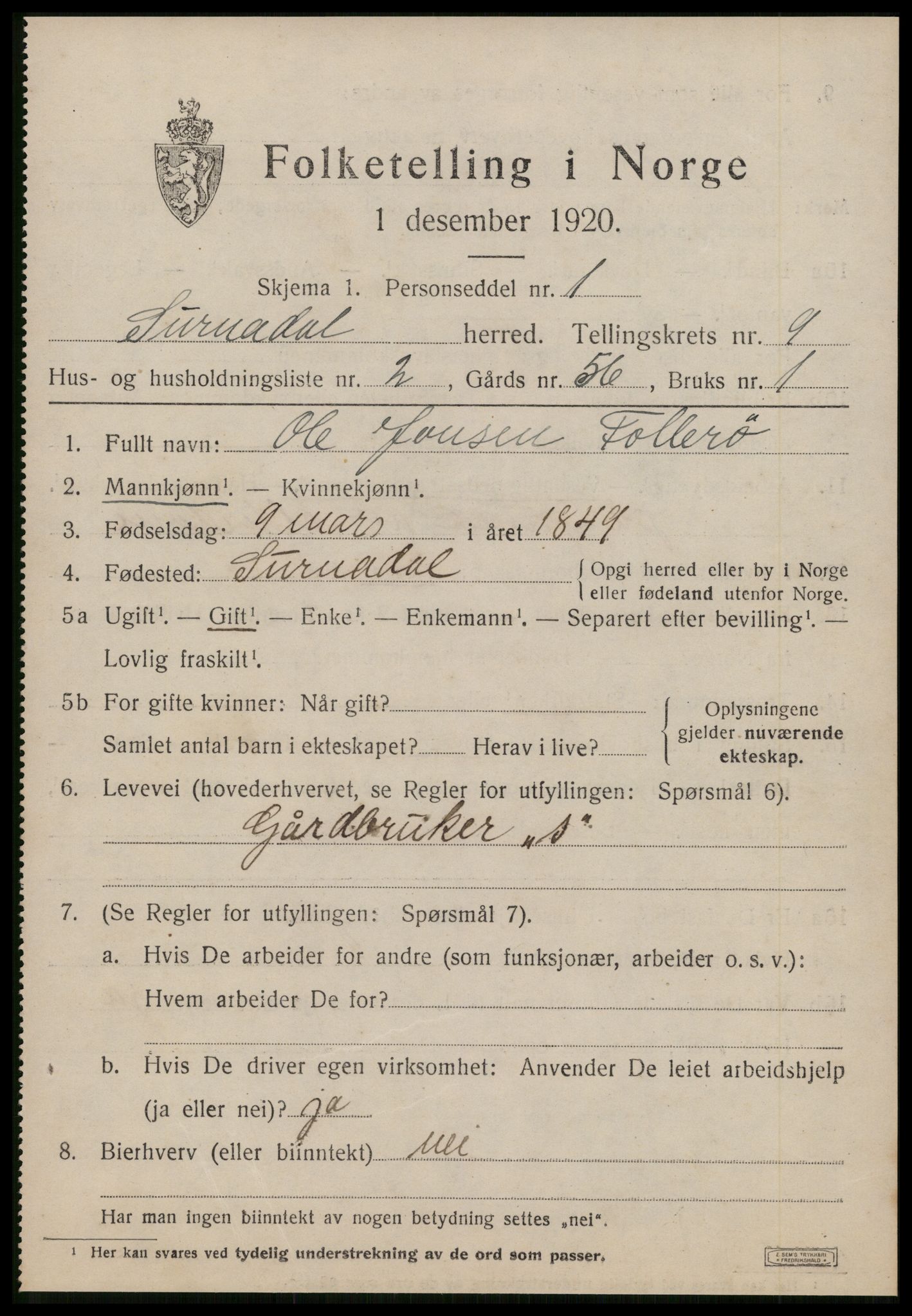 SAT, 1920 census for Surnadal, 1920, p. 6375