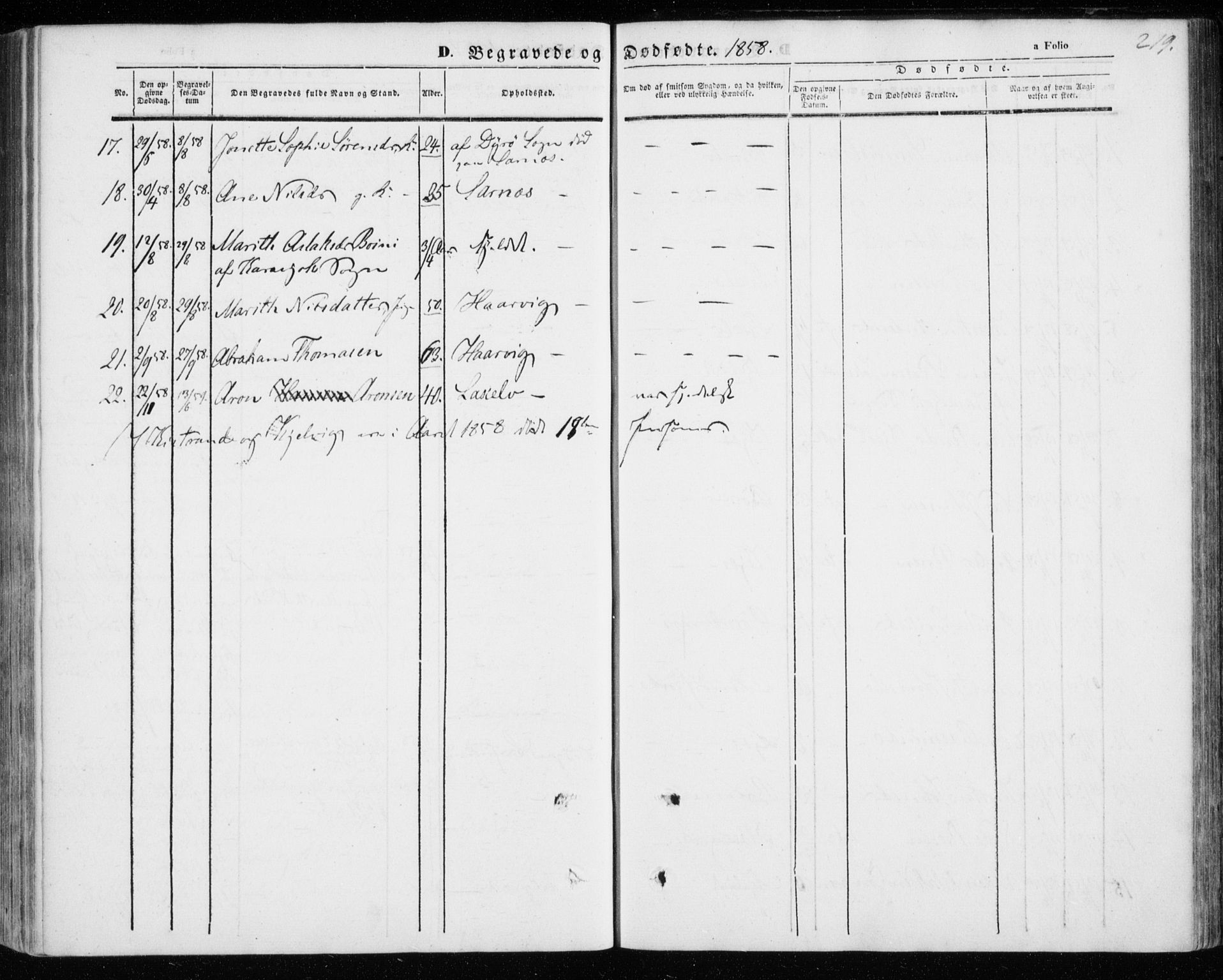Kistrand/Porsanger sokneprestembete, SATØ/S-1351/H/Ha/L0004.kirke: Parish register (official) no. 4, 1843-1860, p. 219