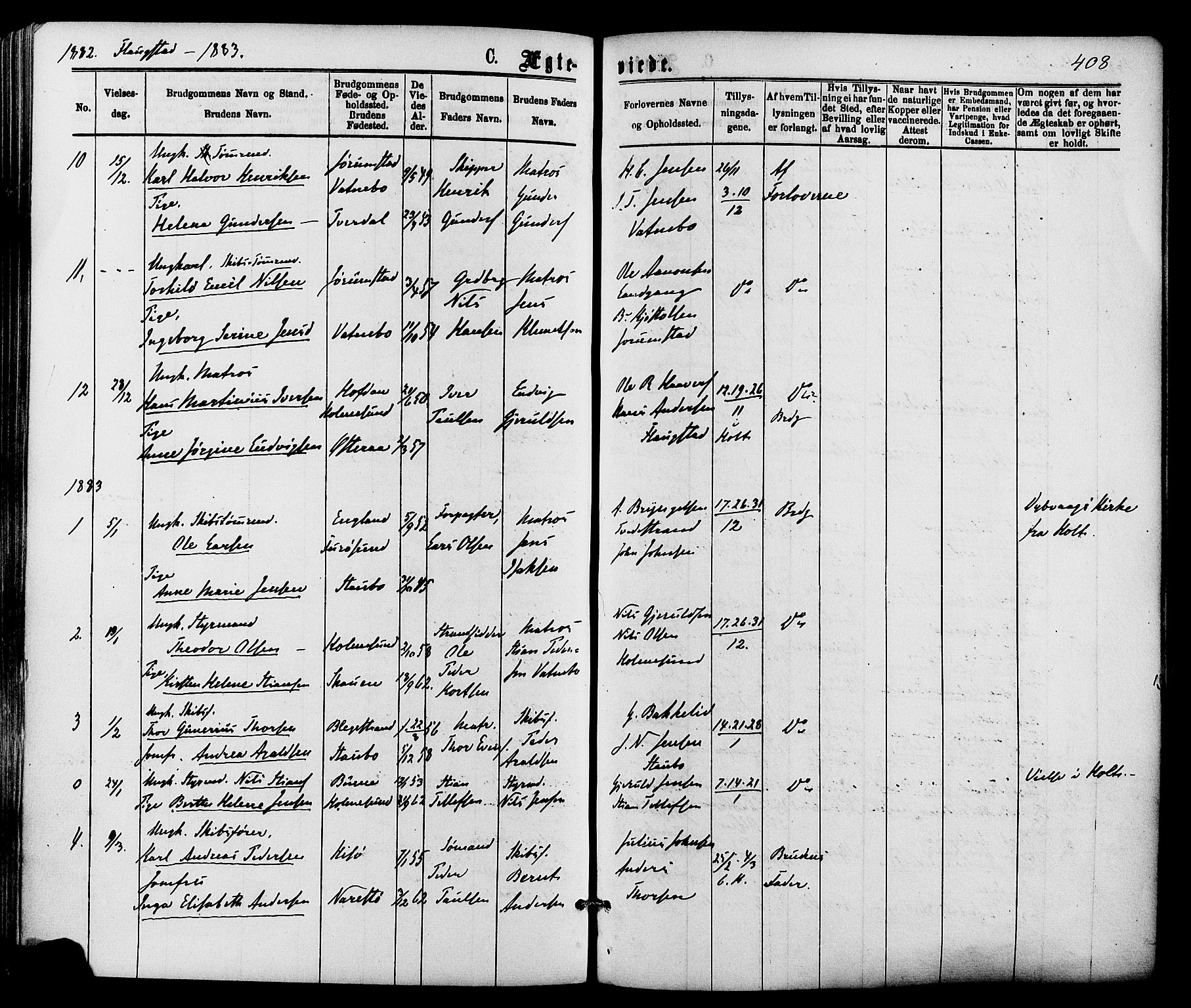 Dypvåg sokneprestkontor, SAK/1111-0007/F/Fa/Faa/L0007: Parish register (official) no. A 7 /2, 1877-1884, p. 408