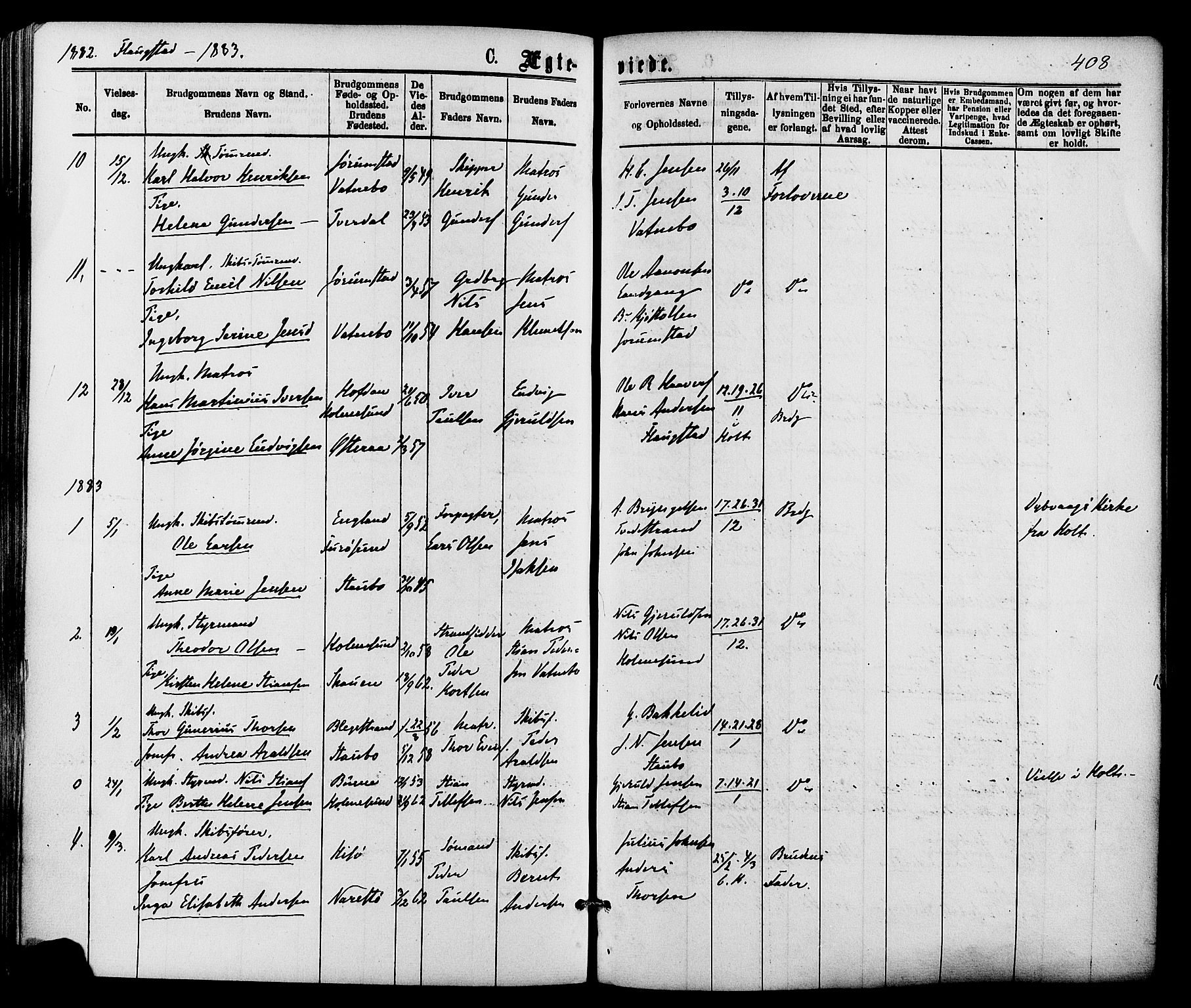 Dypvåg sokneprestkontor, AV/SAK-1111-0007/F/Fa/Faa/L0007: Parish register (official) no. A 7 /2, 1877-1884, p. 408