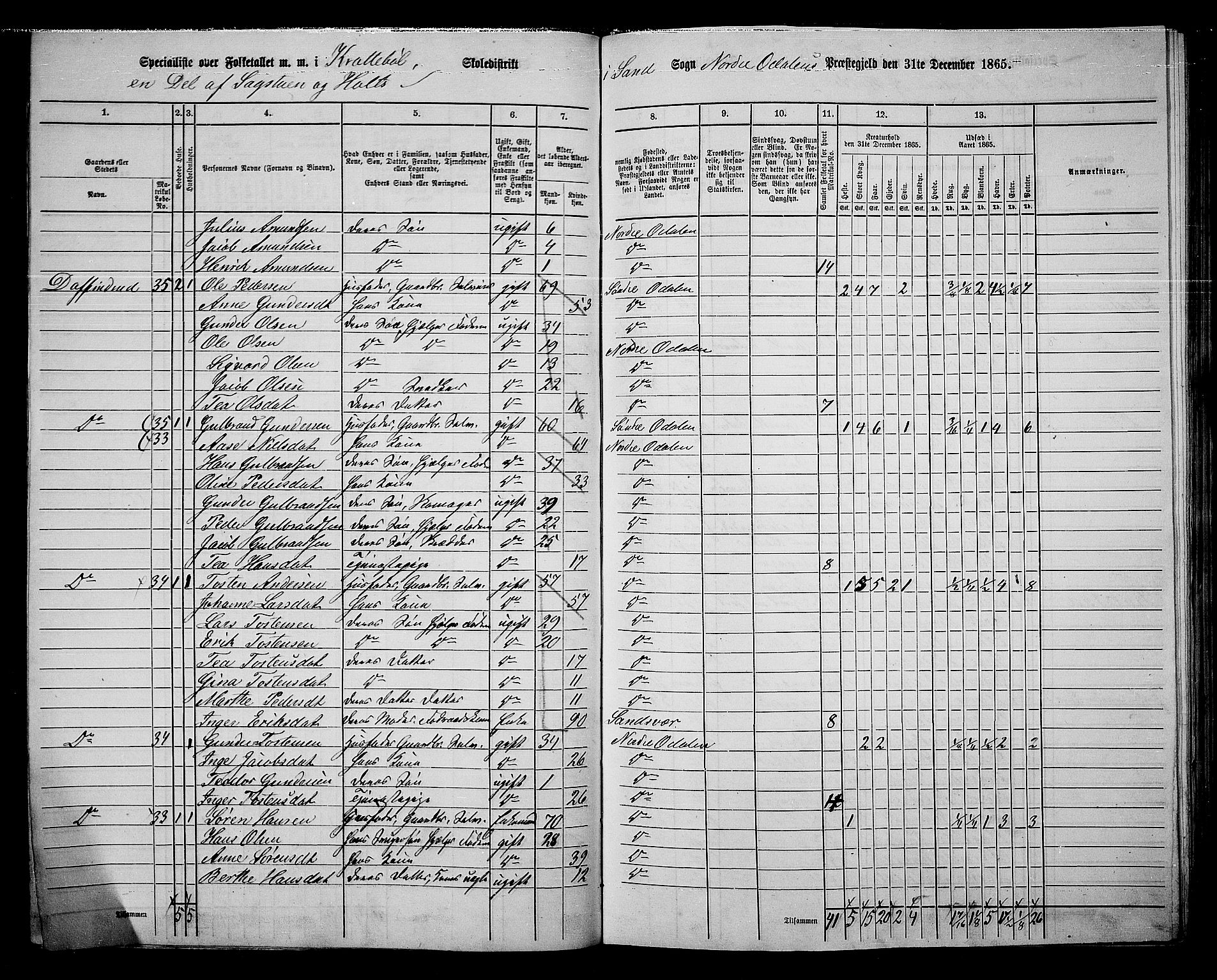 RA, 1865 census for Nord-Odal, 1865, p. 81