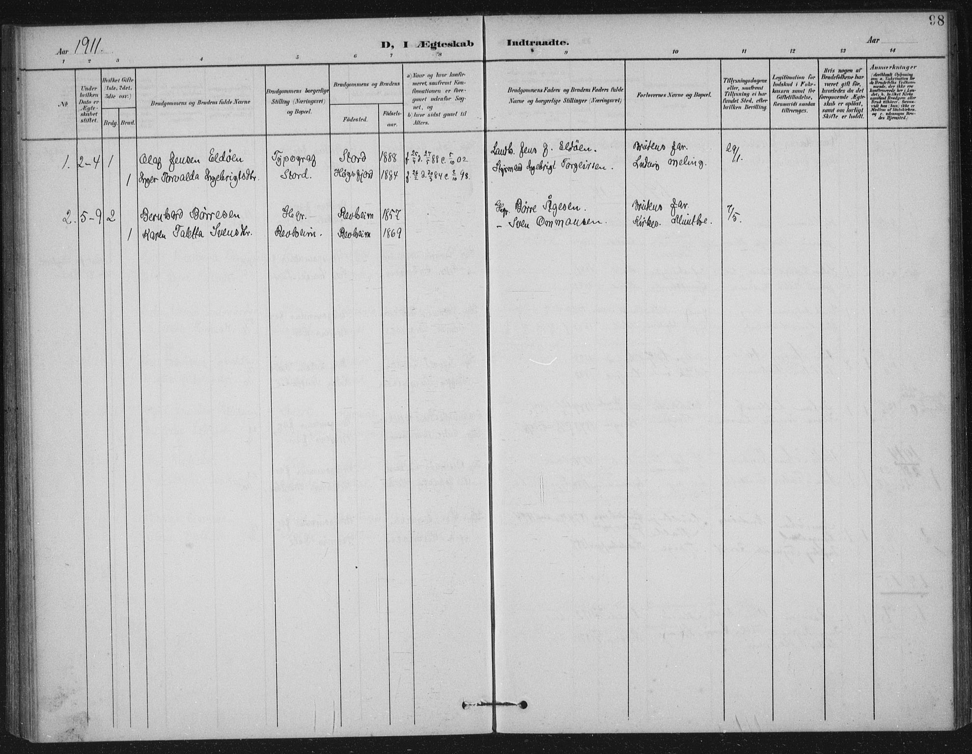 Håland sokneprestkontor, SAST/A-101802/002/B/L0001: Parish register (official) no. A 13, 1901-1923, p. 98