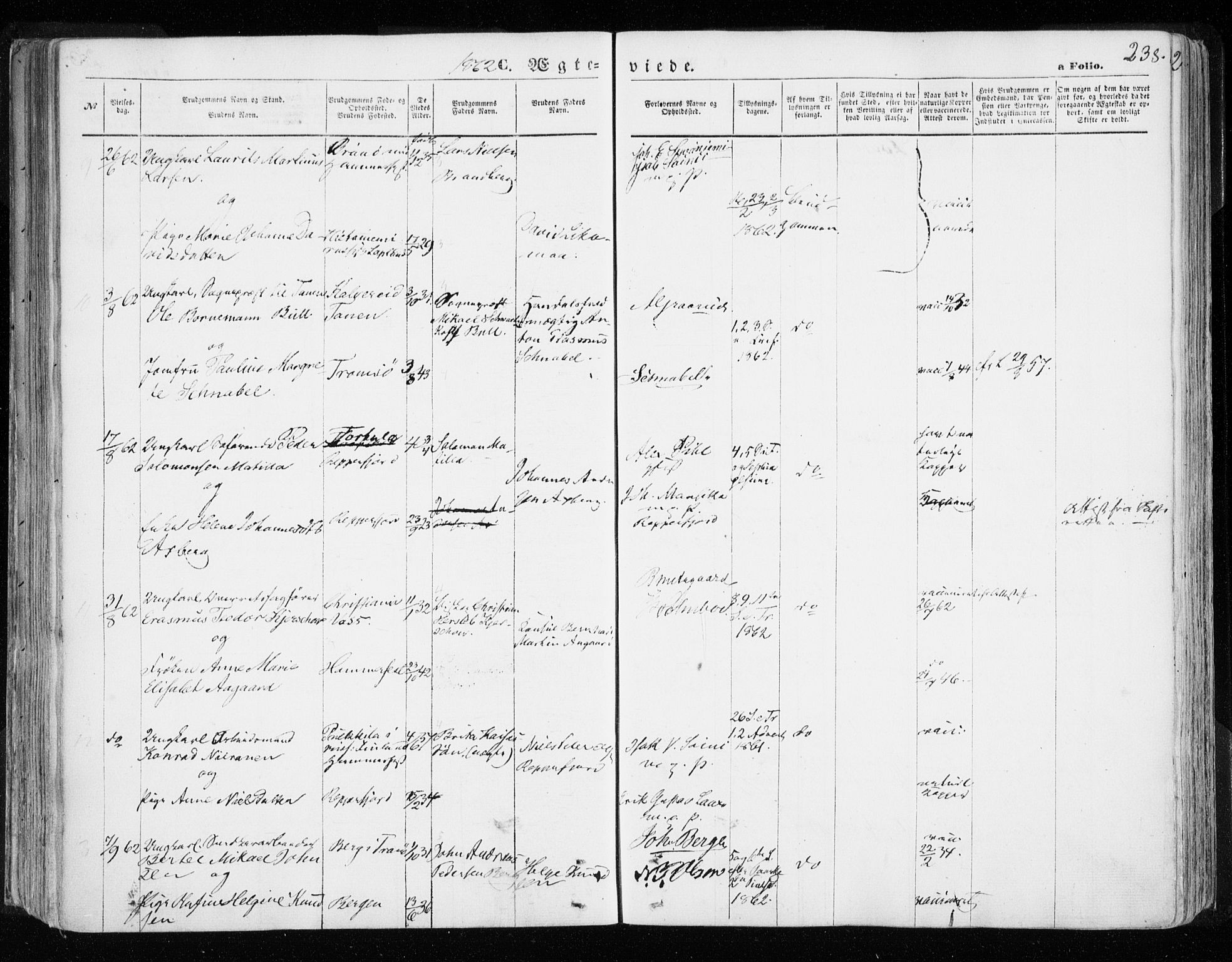 Hammerfest sokneprestkontor, SATØ/S-1347/H/Ha/L0005.kirke: Parish register (official) no. 5, 1857-1869, p. 238