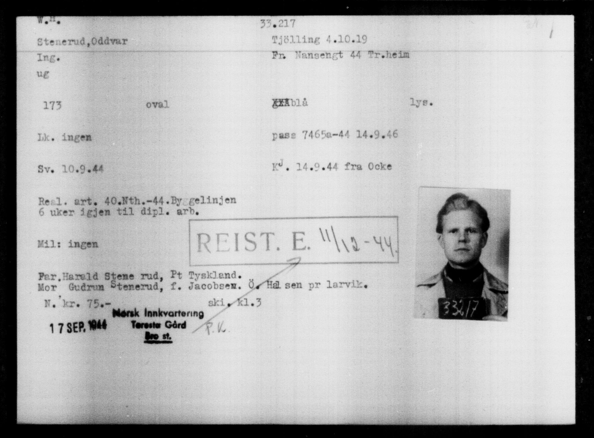 Utenriksstasjonene, Legasjonen i Stockholm, Flyktningkontoret, AV/RA-S-6753/V/Va/L0013: Kjesäterkartoteket, flyktninger med registreringsnr. 31500-34731, 1940-1945, p. 1803