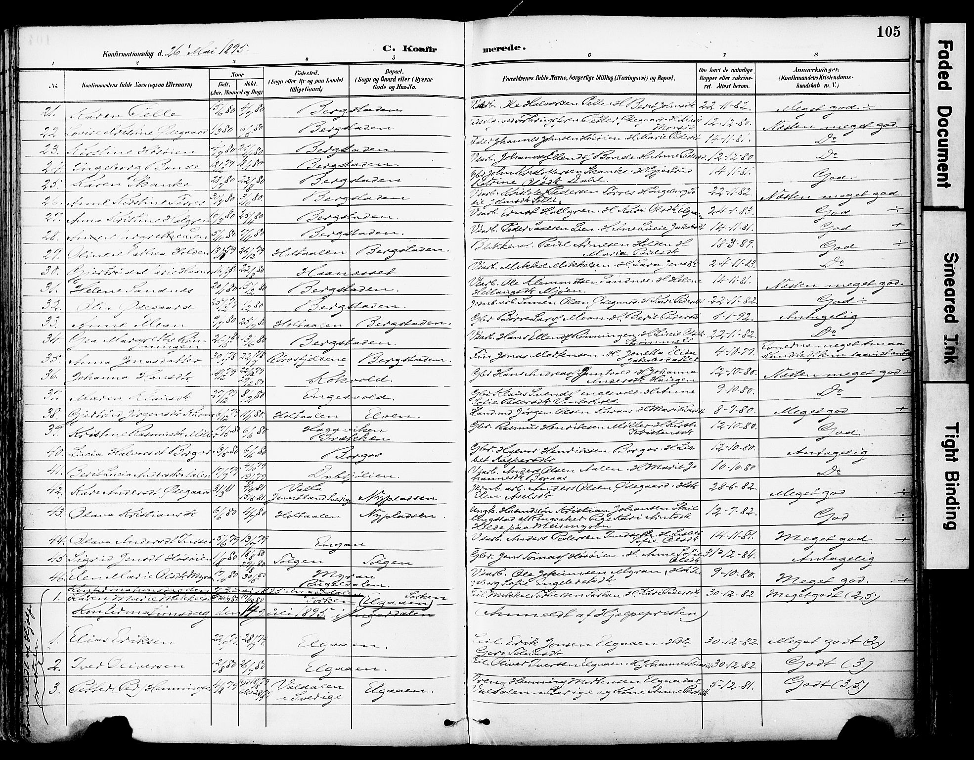 Ministerialprotokoller, klokkerbøker og fødselsregistre - Sør-Trøndelag, AV/SAT-A-1456/681/L0935: Parish register (official) no. 681A13, 1890-1898, p. 105