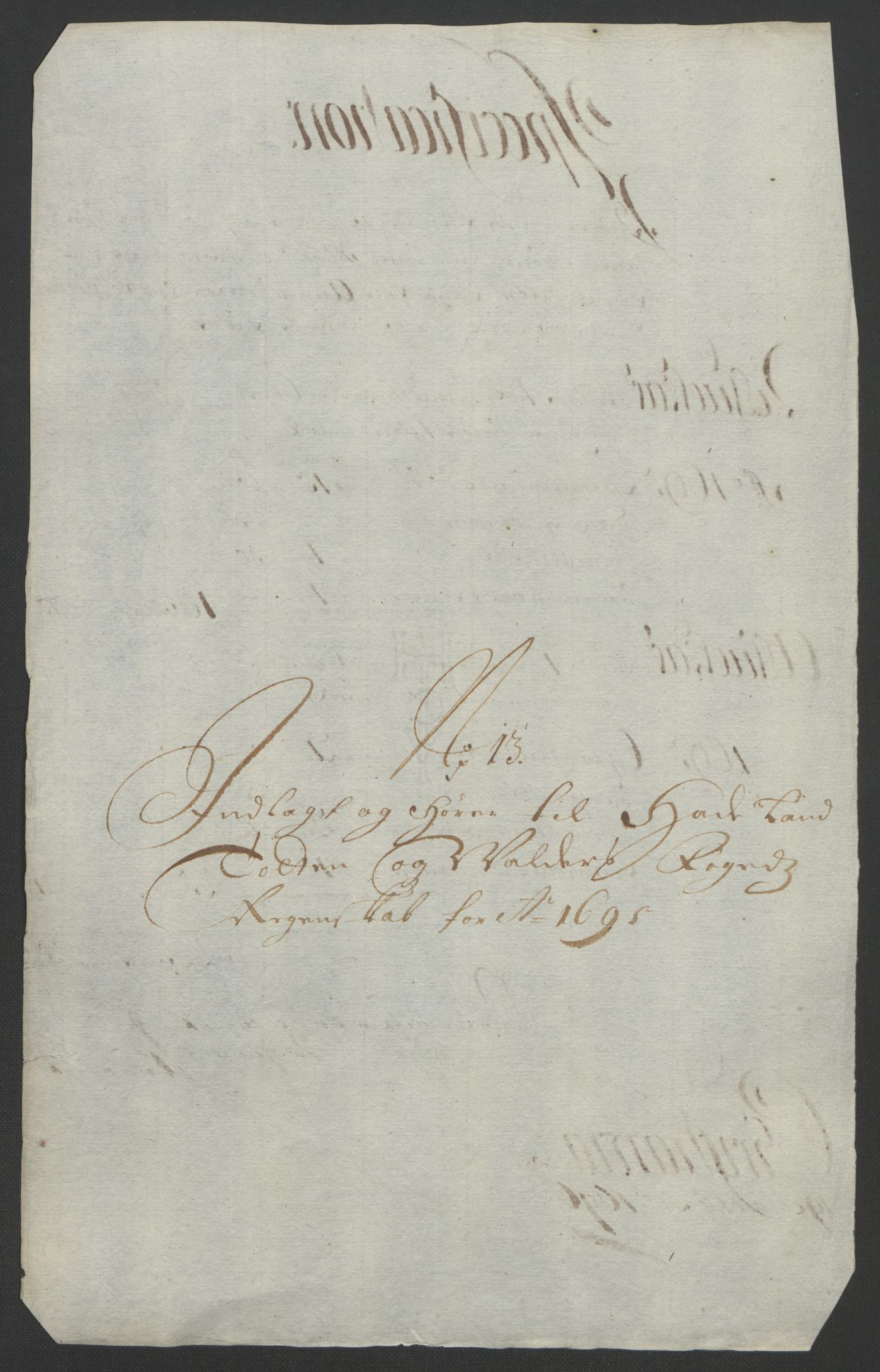 Rentekammeret inntil 1814, Reviderte regnskaper, Fogderegnskap, RA/EA-4092/R18/L1293: Fogderegnskap Hadeland, Toten og Valdres, 1695, p. 190