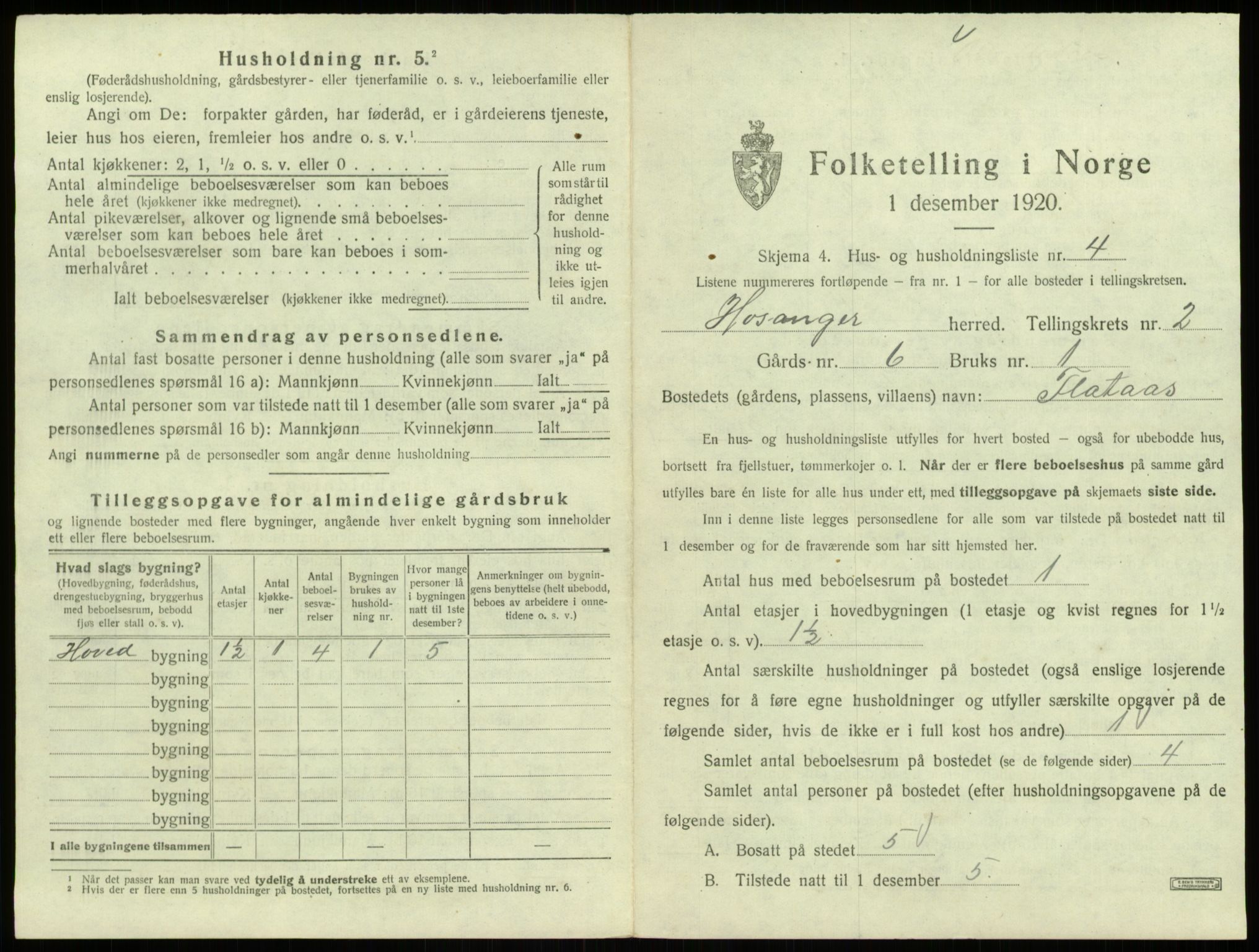 SAB, 1920 census for Hosanger, 1920, p. 104