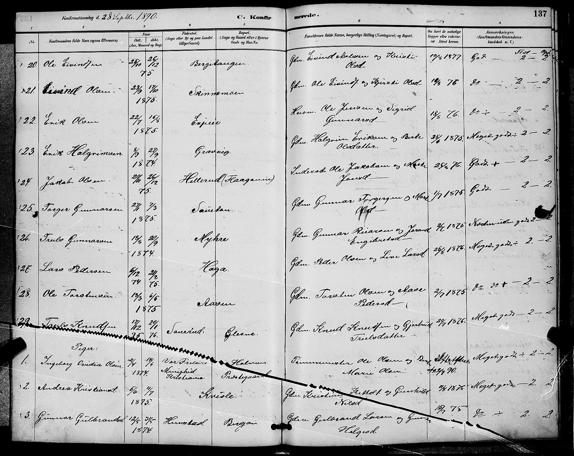 Sigdal kirkebøker, AV/SAKO-A-245/G/Ga/L0005: Parish register (copy) no. I 5, 1886-1900, p. 137